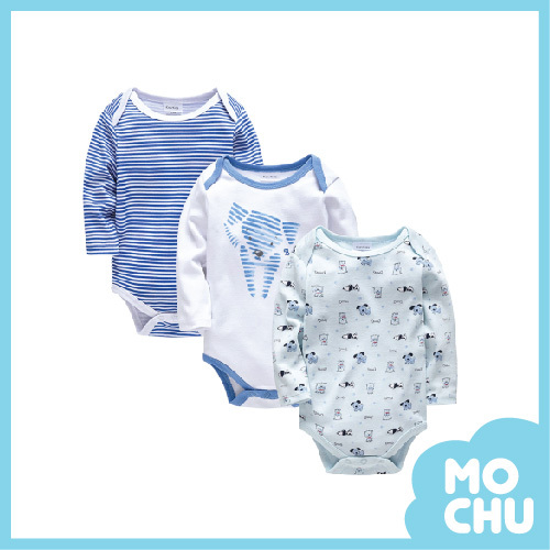 藍色條紋小狗包屁衣三件組