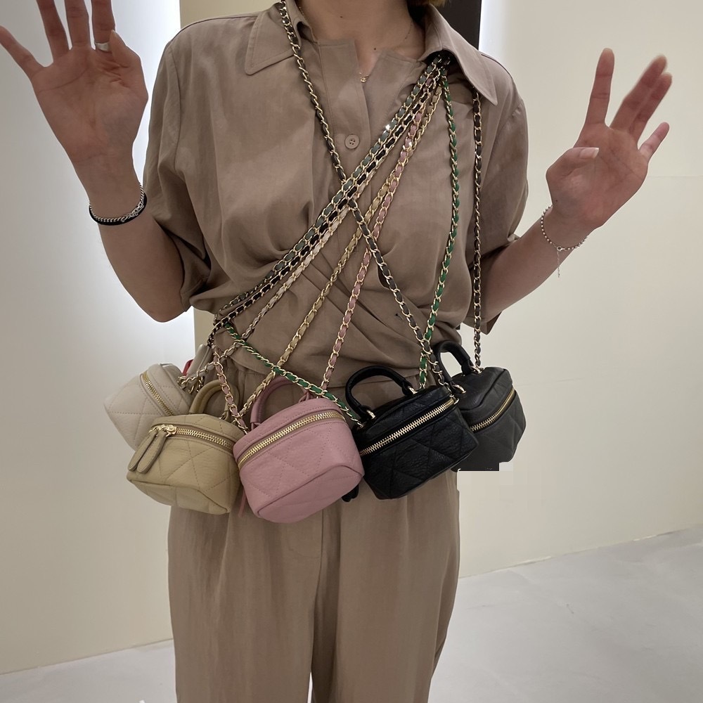 2203031色票真皮雙開拉鍊長鍊小化妝包