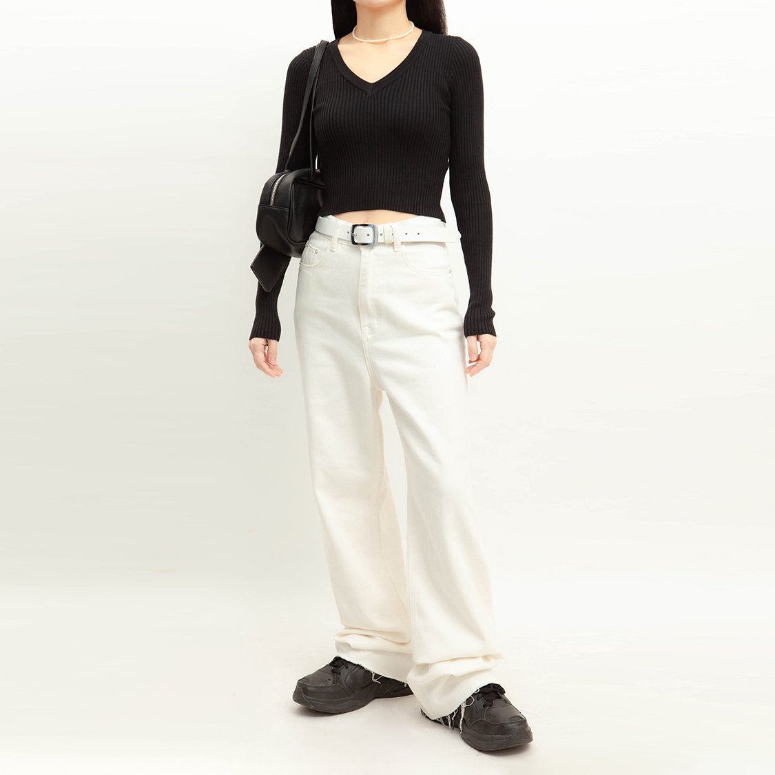 V領羅紋針織上衣