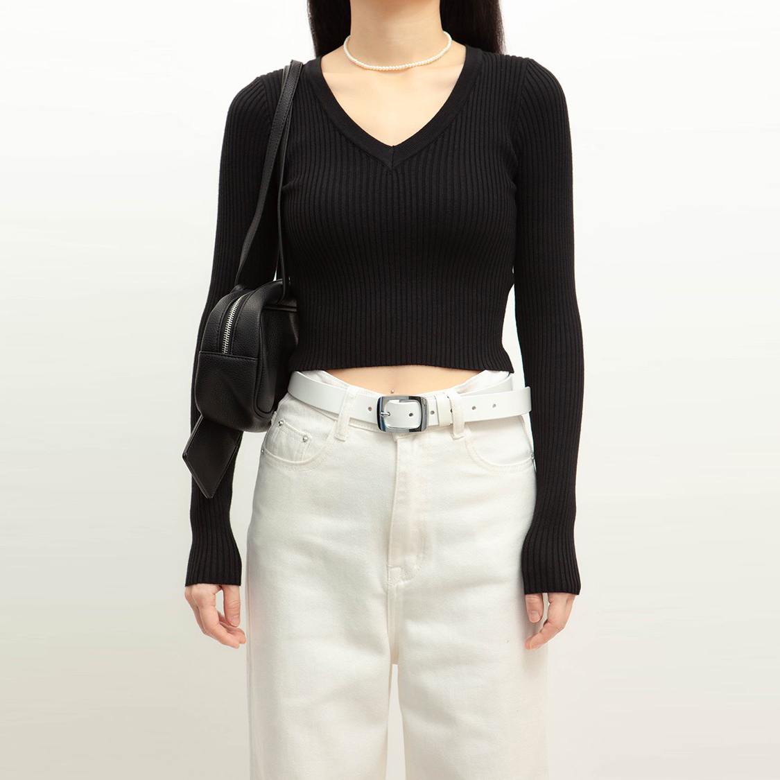 V領羅紋針織上衣