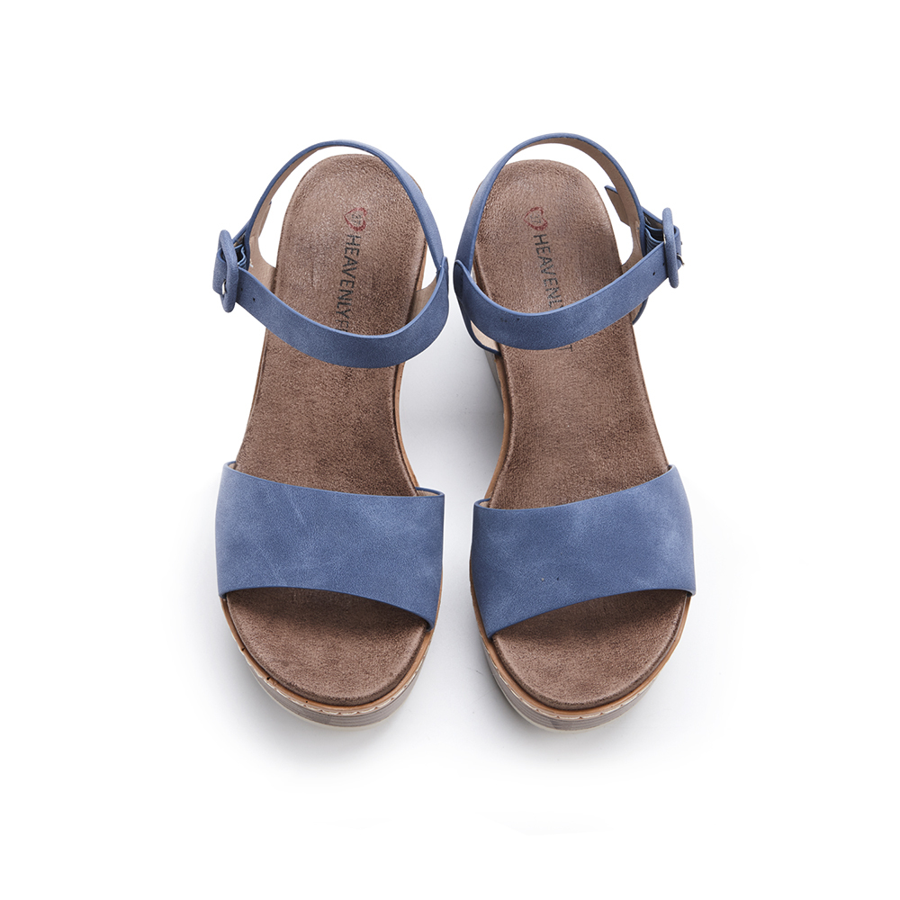 【 Heavenly Feet 】英國舒適品牌｜復古皮感一字楔型凉鞋 ORION 丹寧色