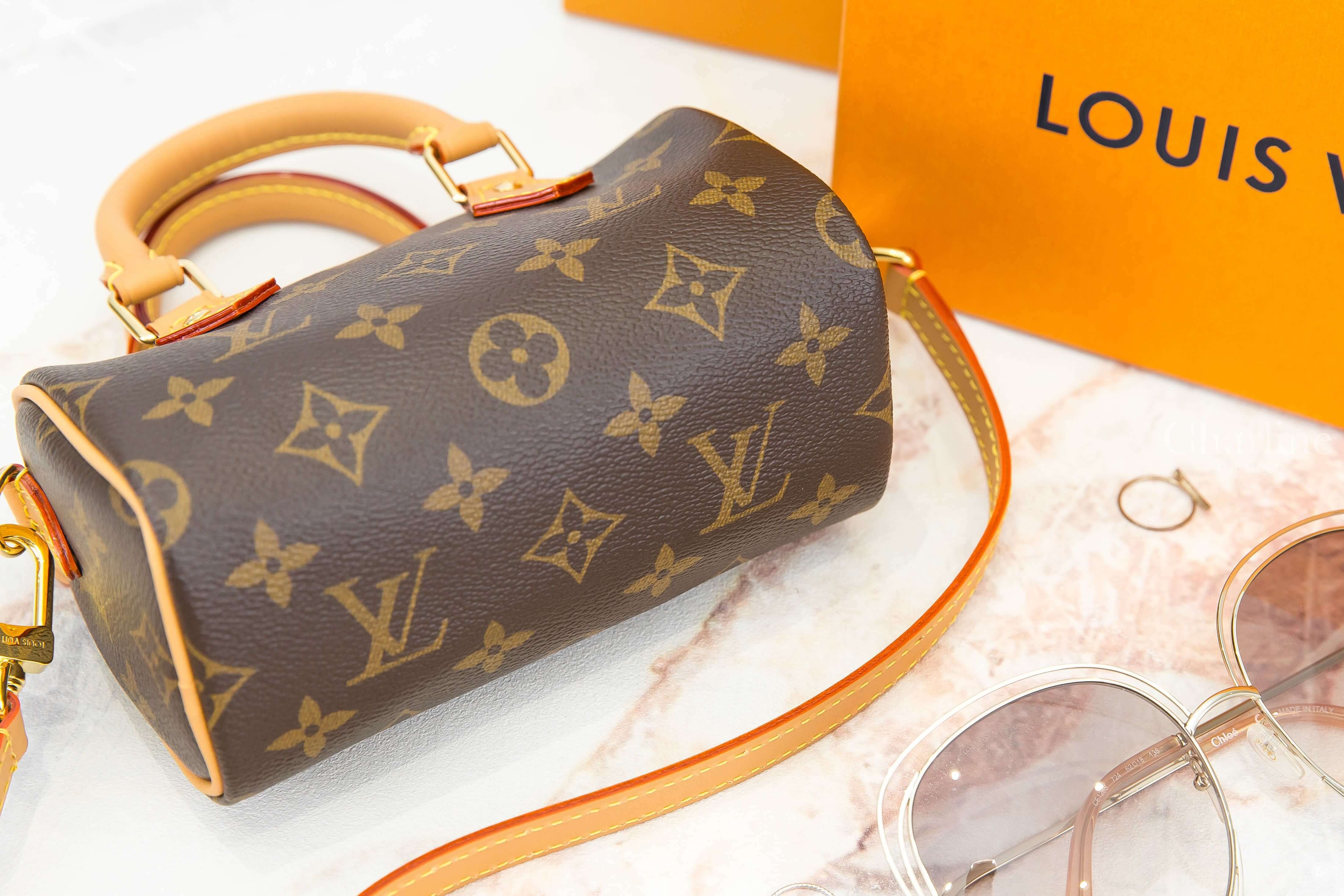 Louis Vuitton Speedy Nano Bag 咖啡色老花帆布手提調節式背帶肩背包-Charline Boutique 精品代購