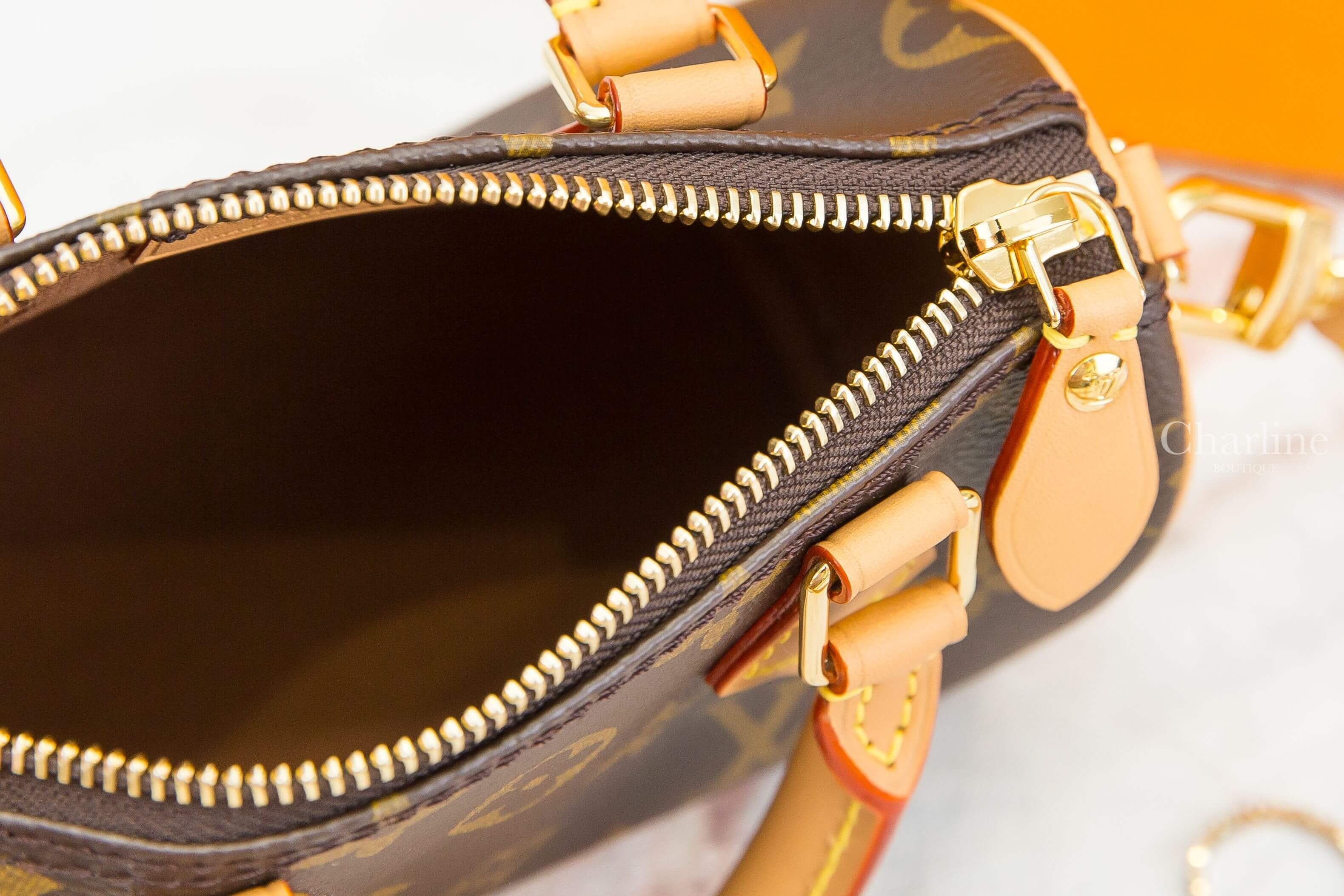 Louis Vuitton Speedy Nano Bag 咖啡色老花帆布手提調節式背帶肩背包-Charline Boutique 精品代購