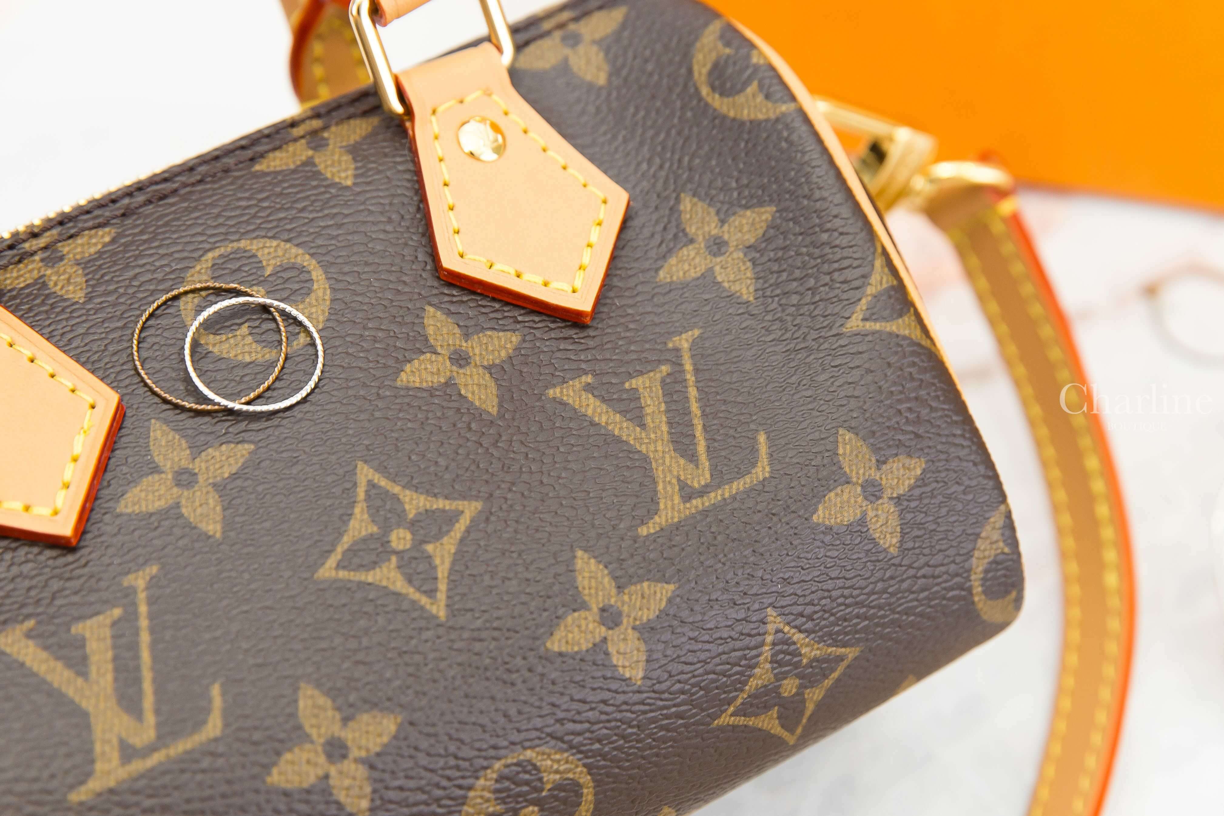 Louis Vuitton Speedy Nano Bag 咖啡色老花帆布手提調節式背帶肩背包