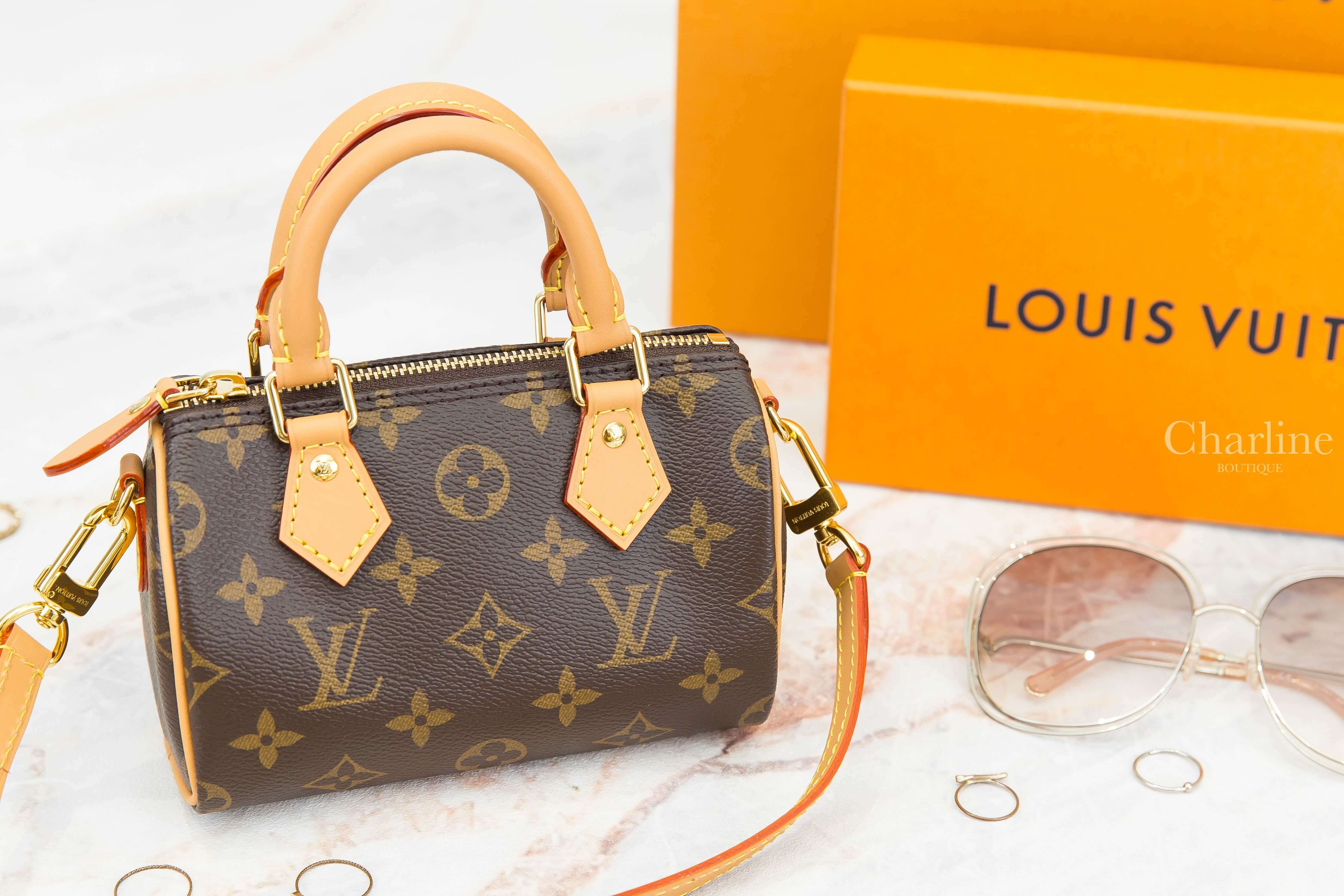 Louis Vuitton Speedy Nano Bag 咖啡色老花帆布手提調節式背帶肩背包-Charline Boutique 精品代購