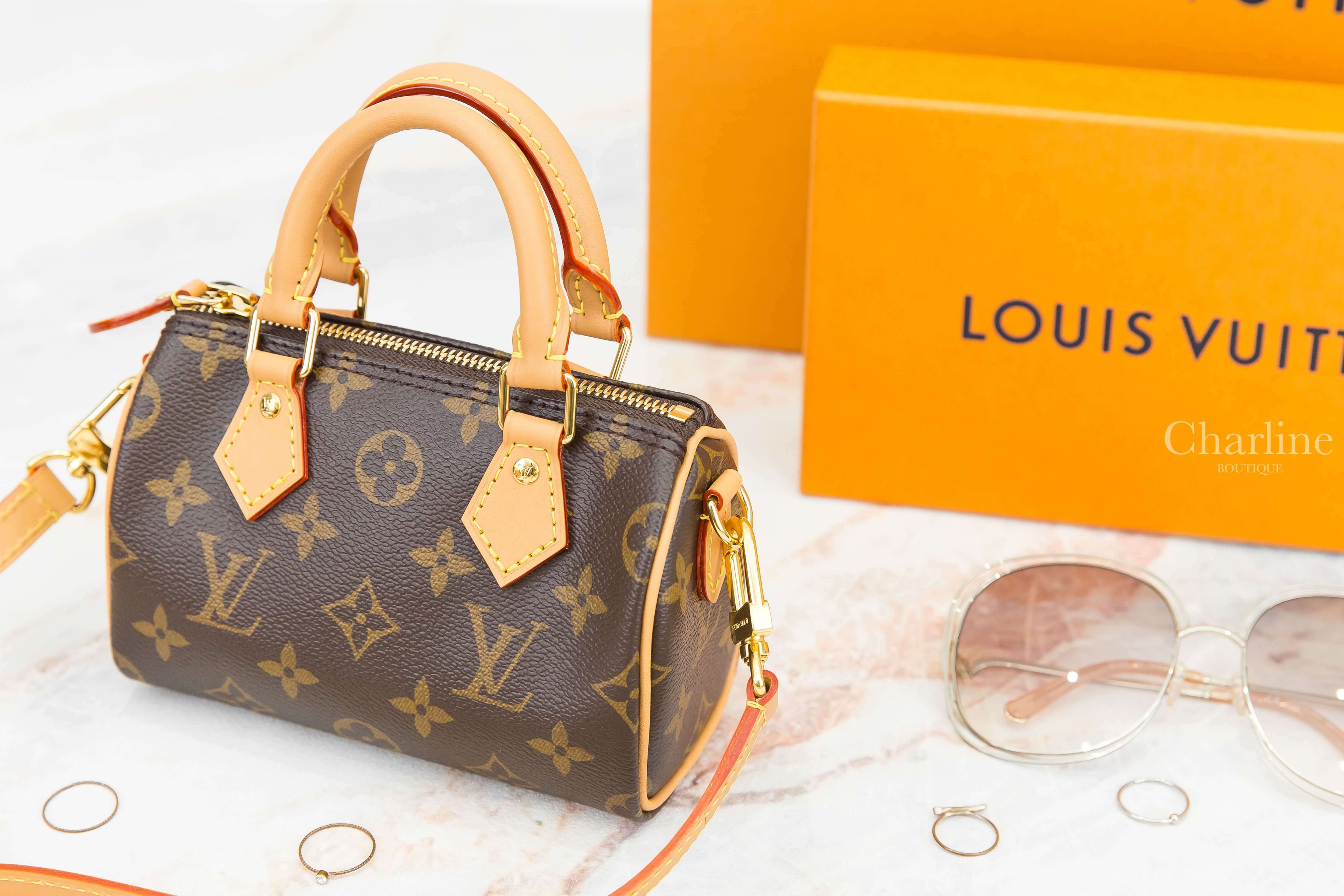 Louis Vuitton Speedy Nano Bag 咖啡色老花帆布手提調節式背帶肩背包-Charline Boutique 精品代購