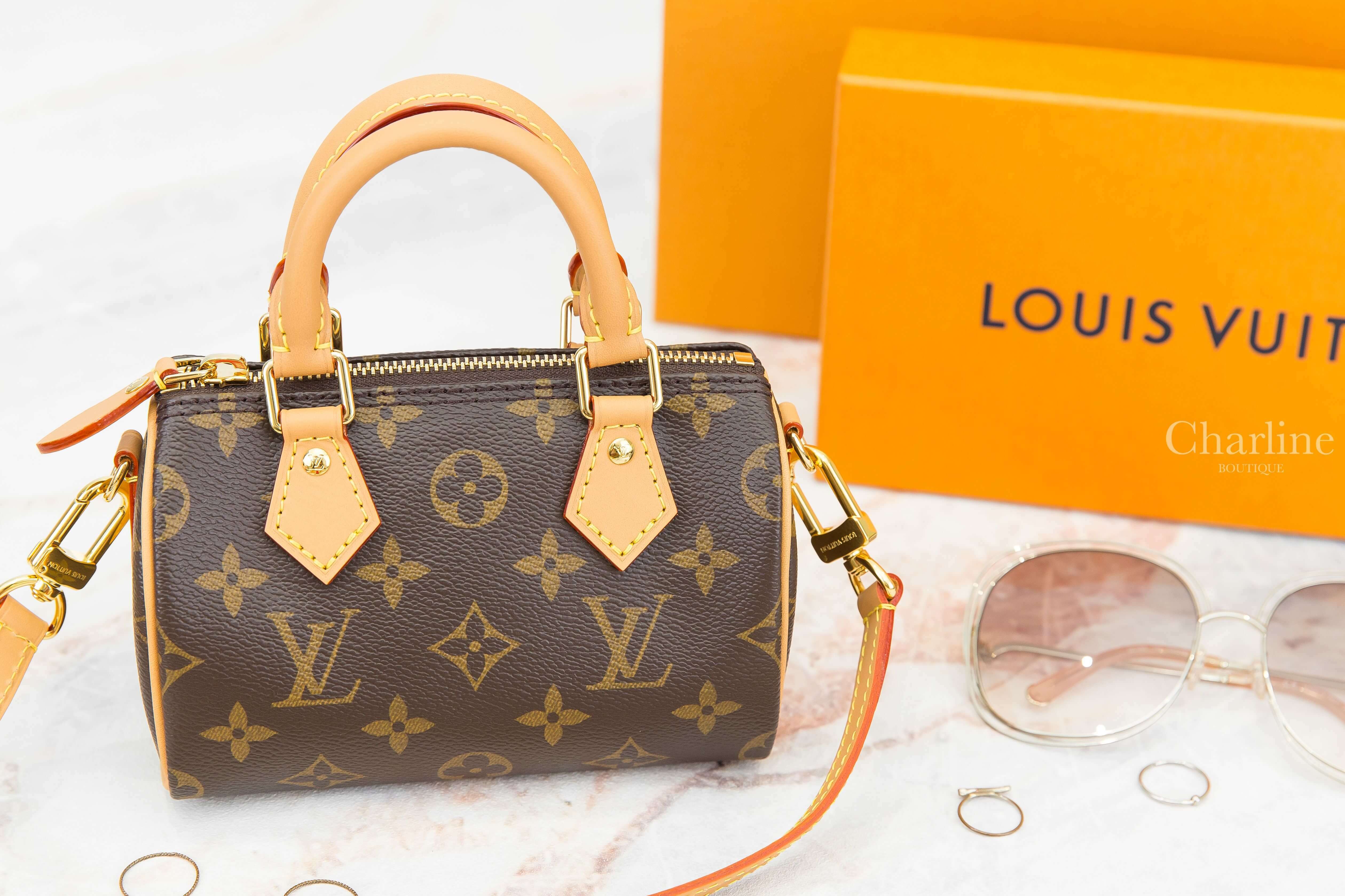Louis Vuitton Speedy Nano Bag 咖啡色老花帆布手提調節式背帶肩背包-Charline Boutique 精品代購