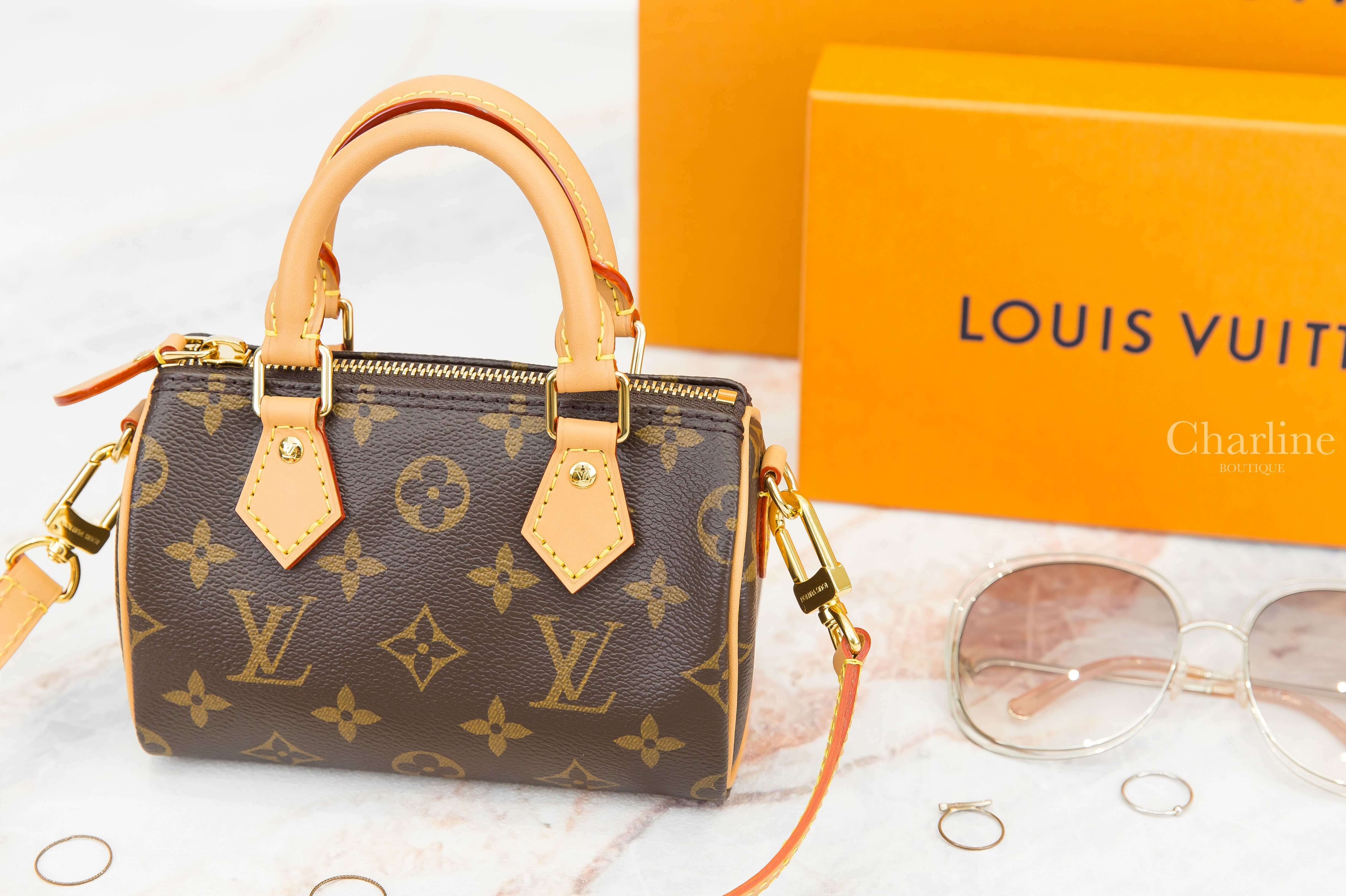 Louis Vuitton Speedy Nano Bag 咖啡色老花帆布手提調節式背帶肩背包-Charline Boutique 精品代購