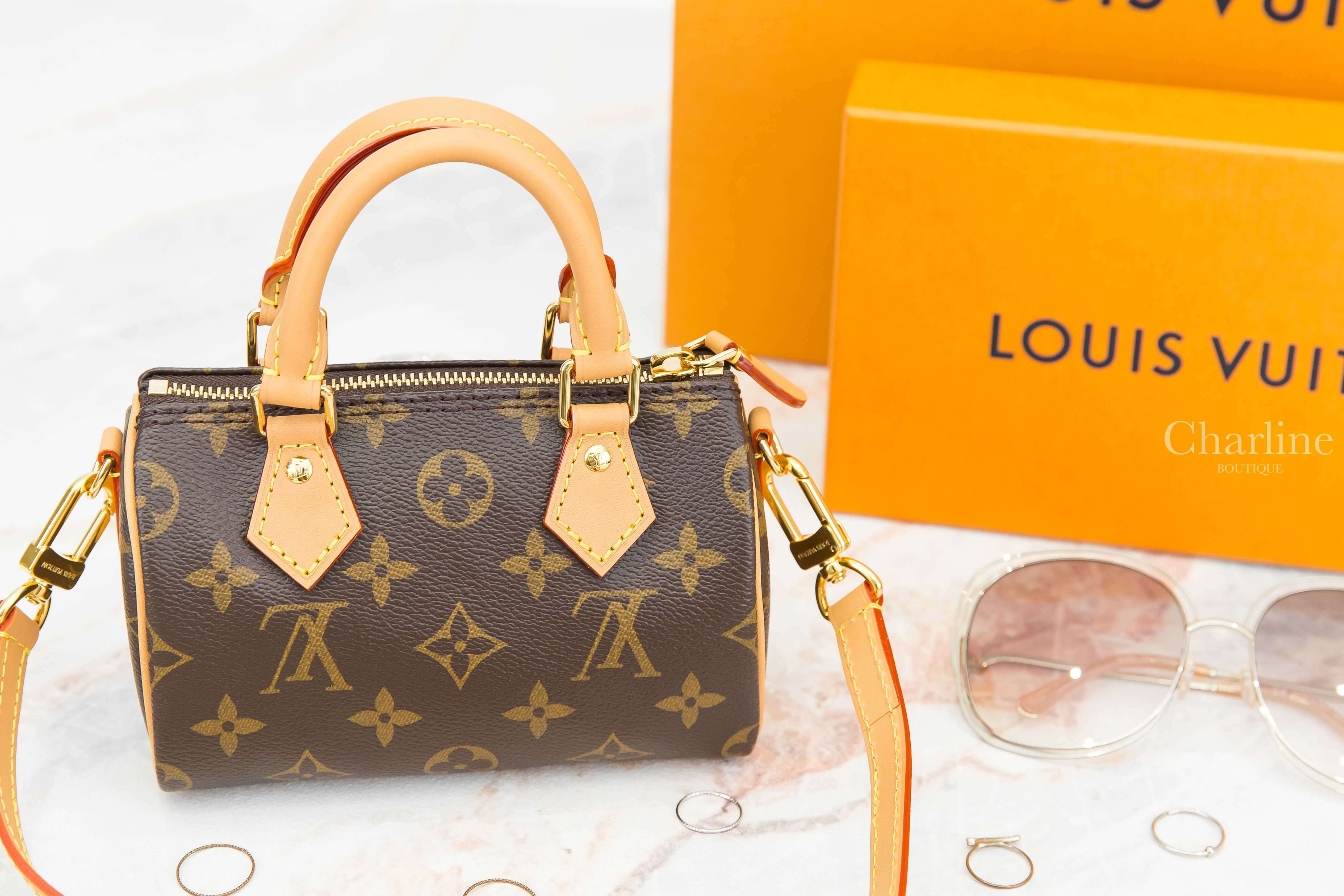 Louis Vuitton Speedy Nano Bag 咖啡色老花帆布手提調節式背帶肩背包-Charline Boutique 精品代購