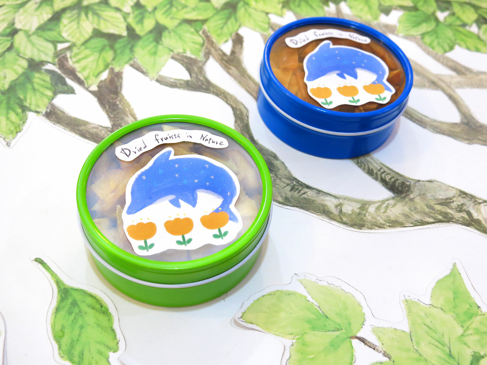 花海豚款金屬小圓盒小巧水果乾