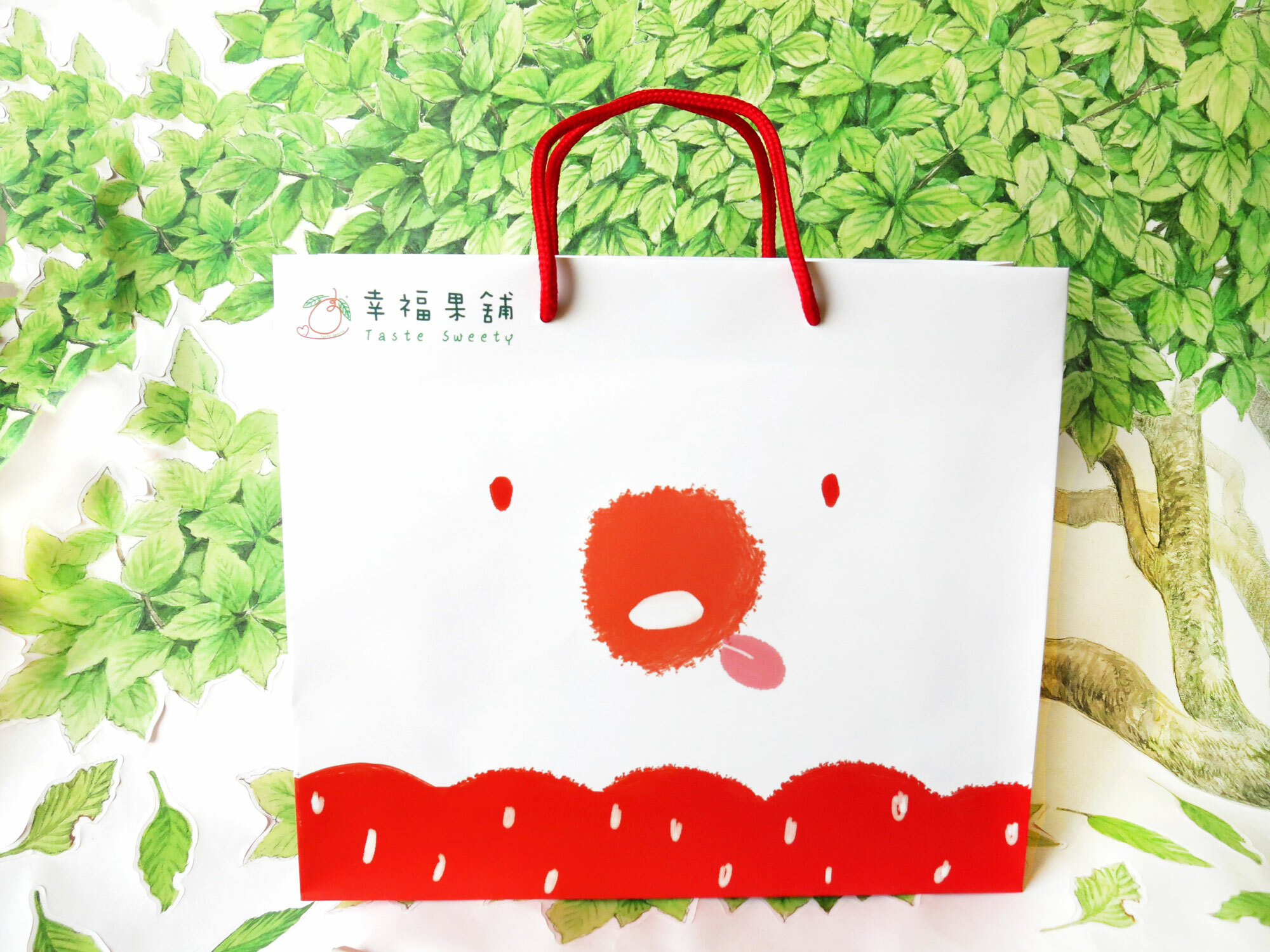 幸福果舖提袋-草莓熊款-大3K白紅