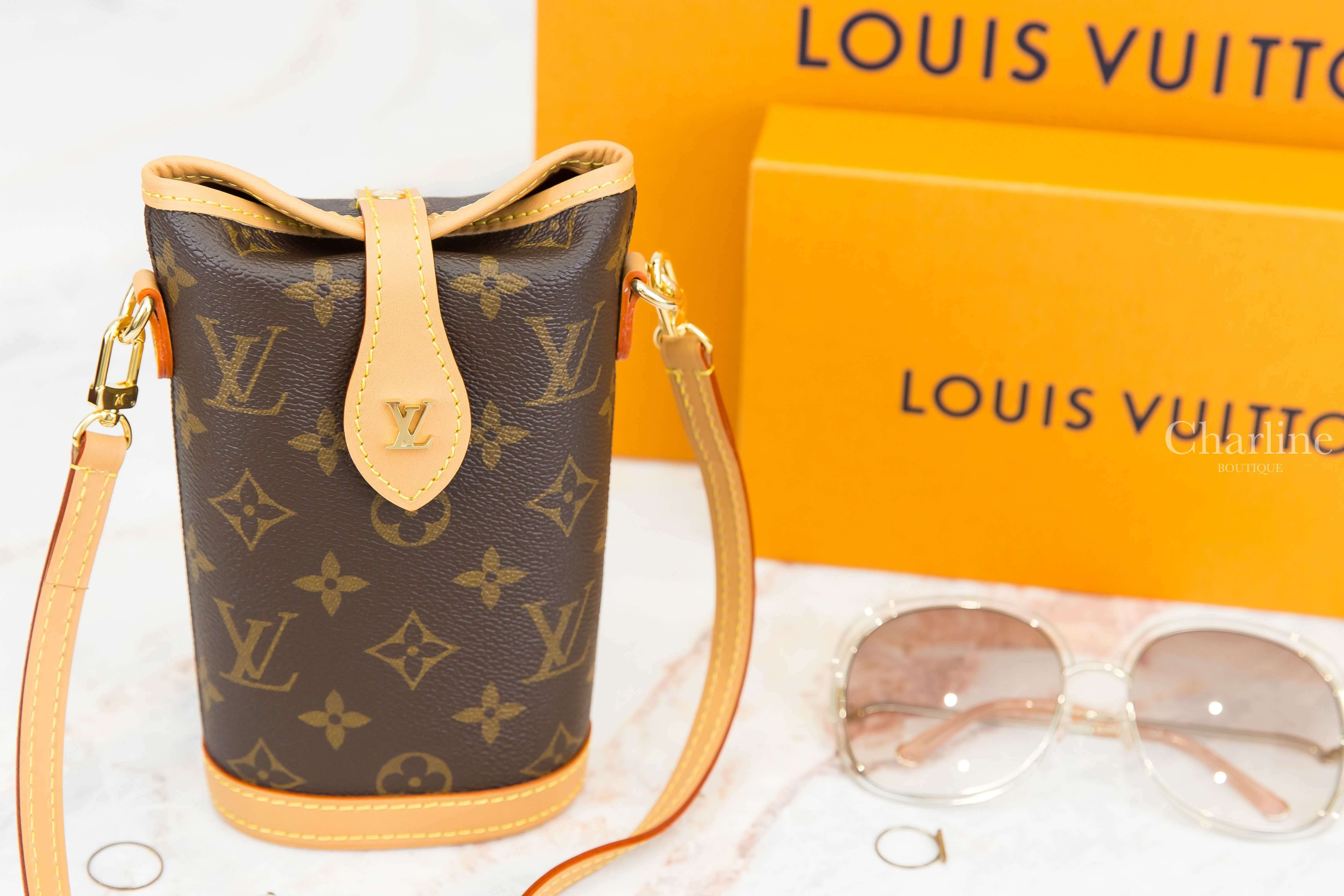 Louis Vuitton Fold Me Pouch 咖啡色老花帆布金色LV肩背包