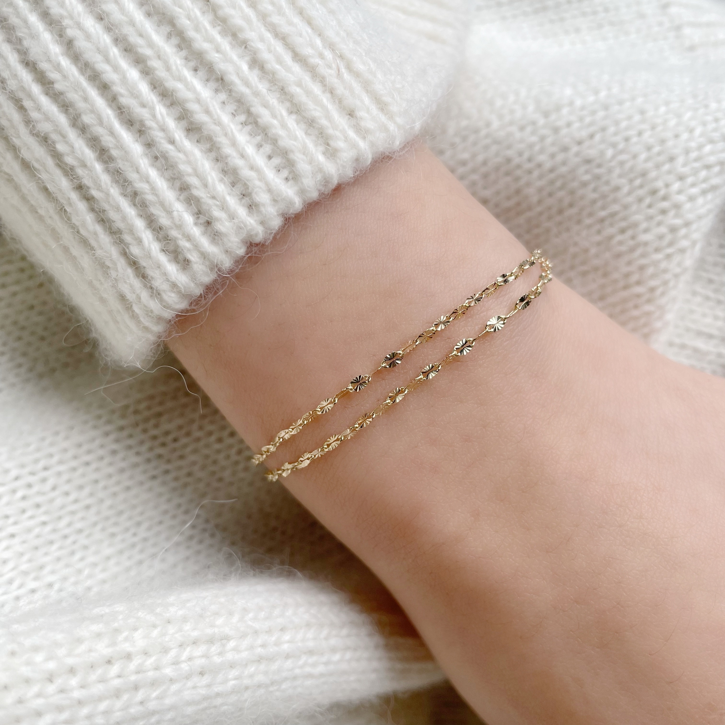 14K雙層切花金片手鏈