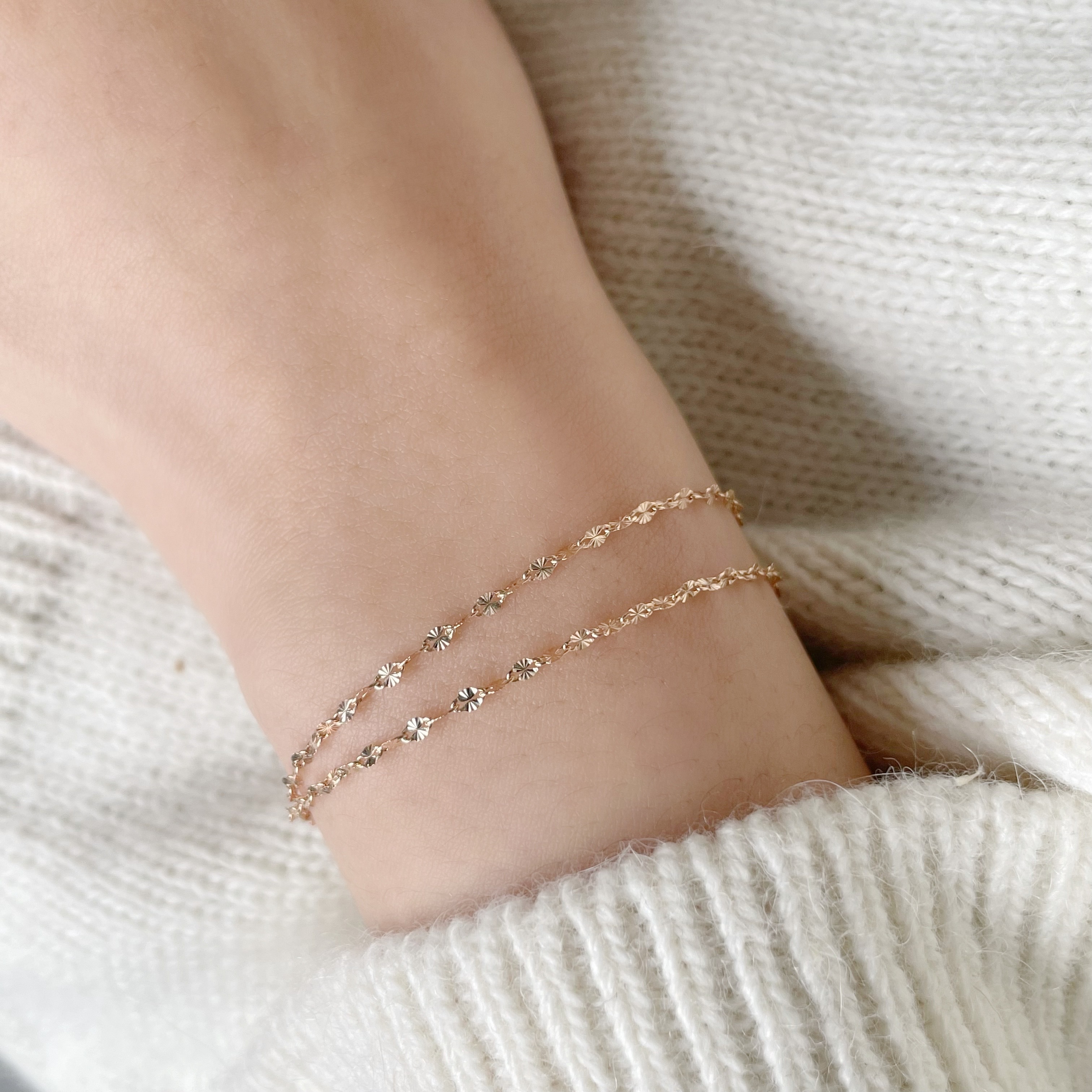 14K雙層切花金片手鏈