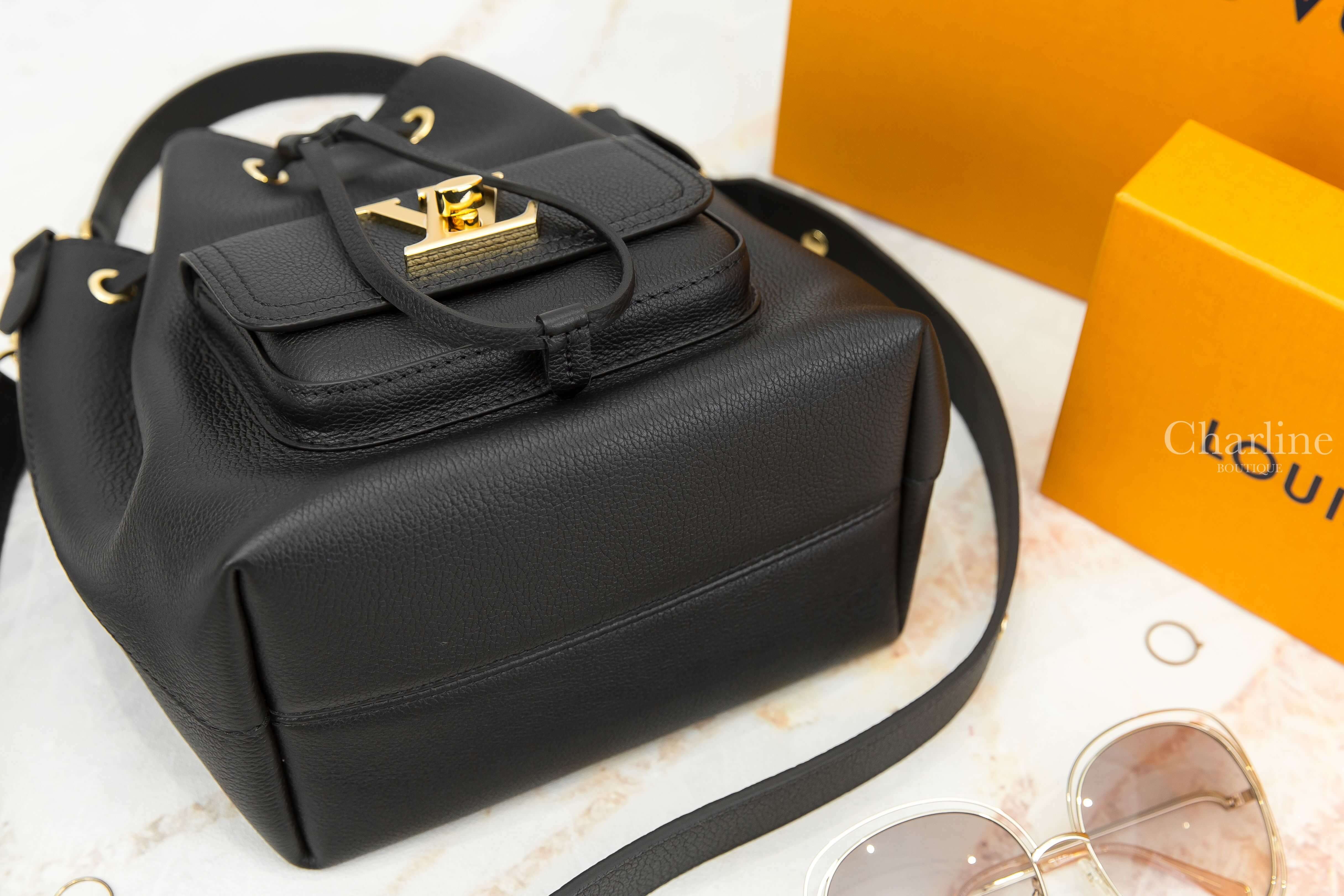 Louis Vuitton Lockme Bucket Bag 黑色金釦翻蓋夾層粒面牛皮手提水桶肩背包-Charline Boutique 精品代購