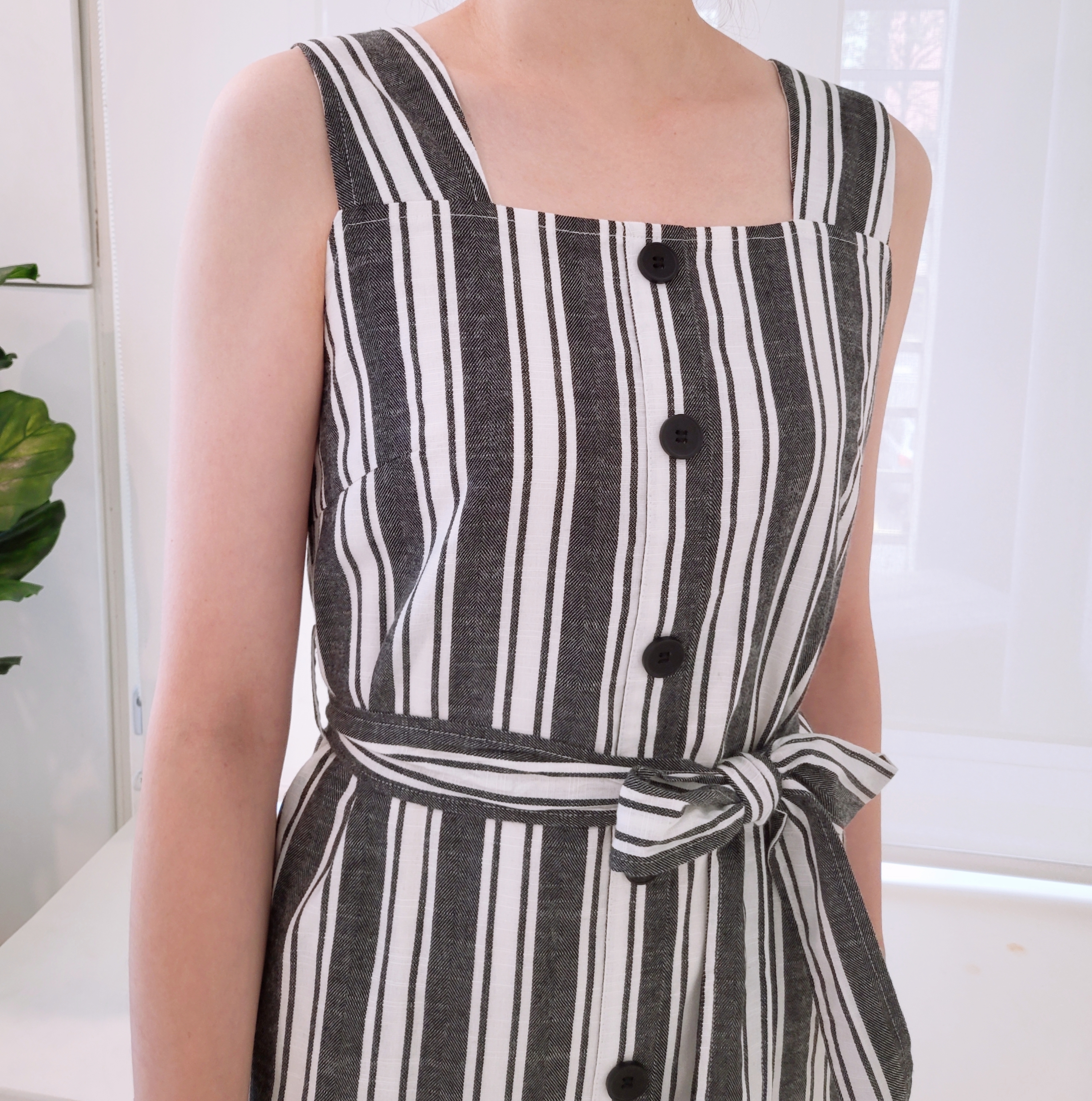 STRIPED SASH MIDI DRESS