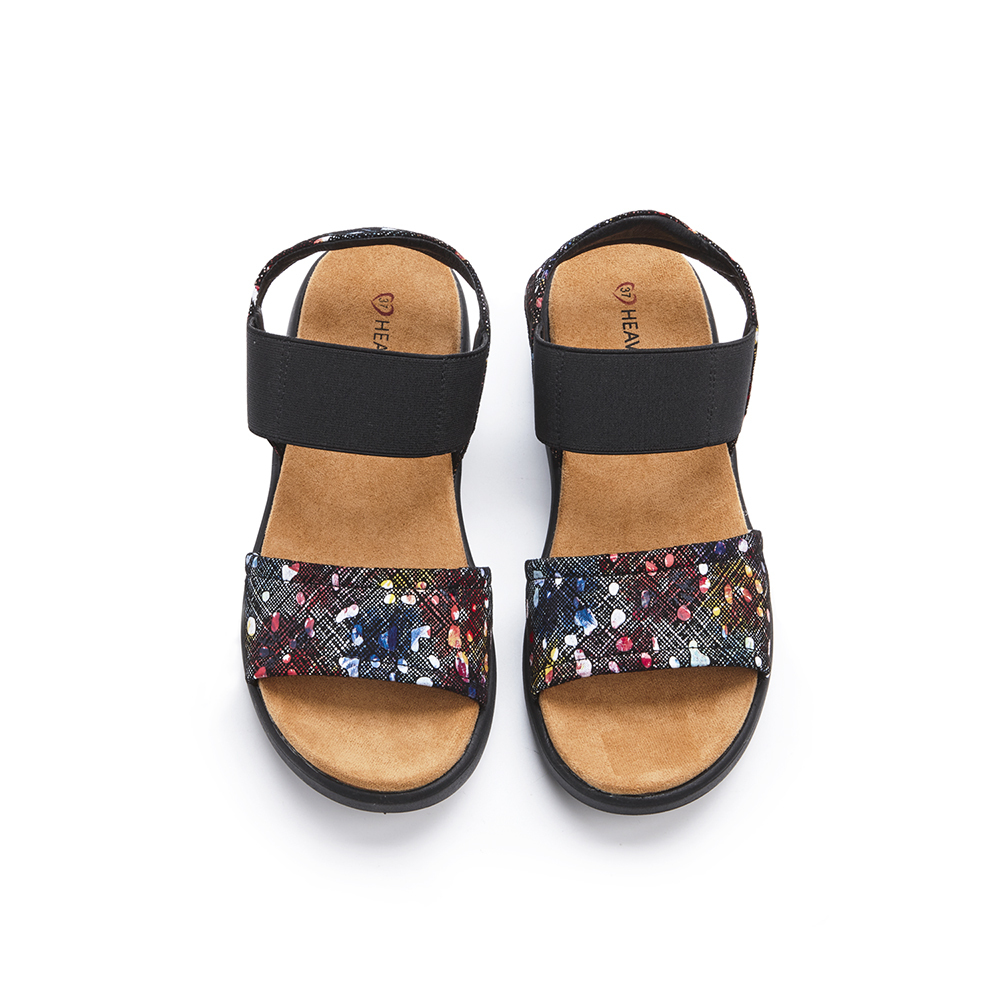 【 Heavenly Feet 】英國舒適品牌｜花卉波點印刷休閒涼鞋 Blaze 黑色