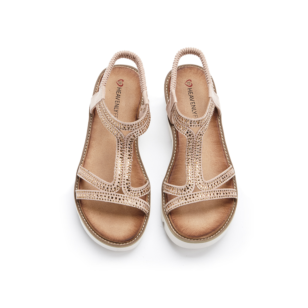 【 Heavenly Feet 】英國舒適品牌 | 素色工字水鑽休閒涼鞋 ACE 深褐色