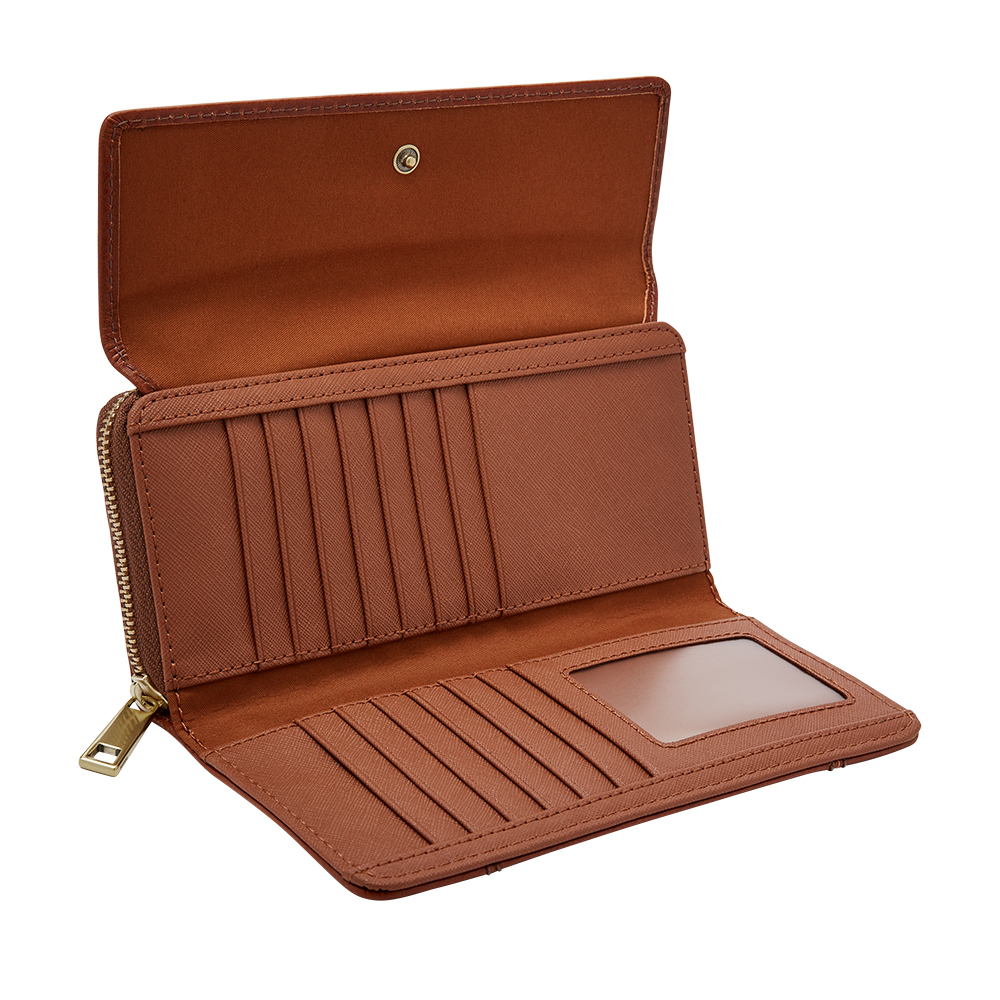 Jori 氣質掀蓋拉鍊RFID防盜長夾-咖啡色 SWL3009210