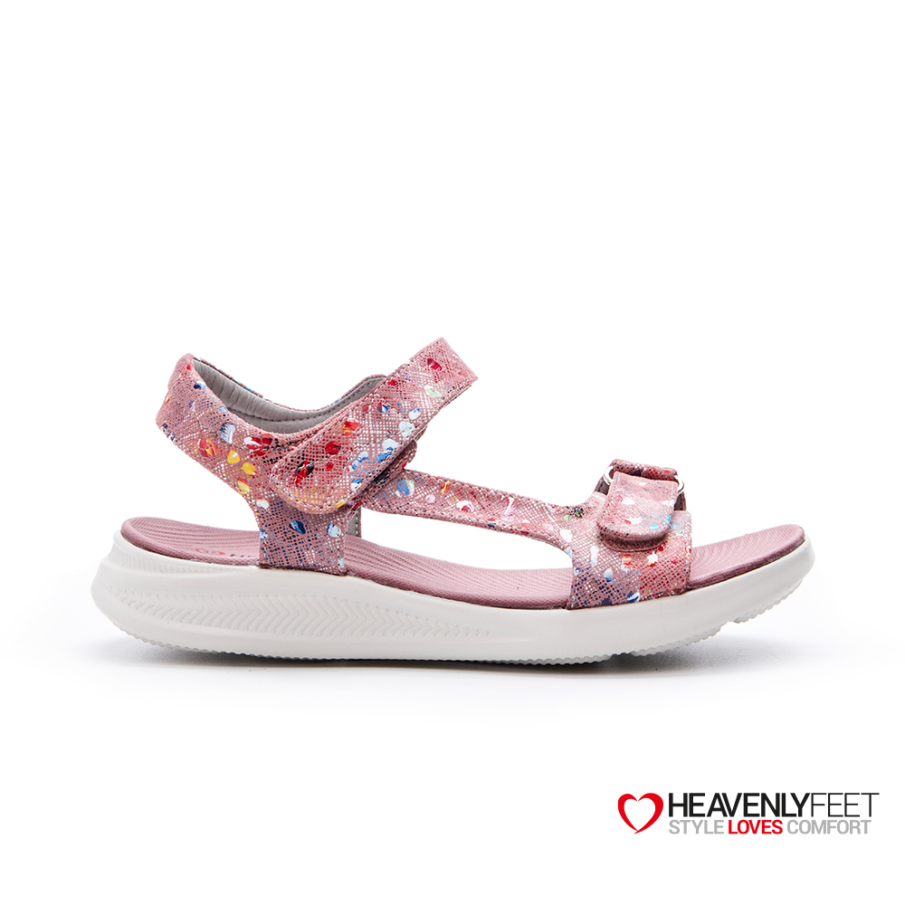 【 Heavenly Feet 】英國舒適品牌｜花卉波點印刷健走涼鞋 OYSTER 粉紅色