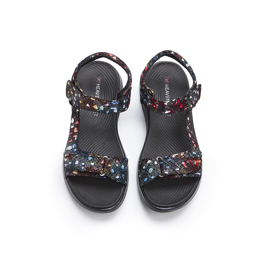 【 Heavenly Feet 】英國舒適品牌｜花卉波點印刷健走涼鞋 OYSTER 黑色