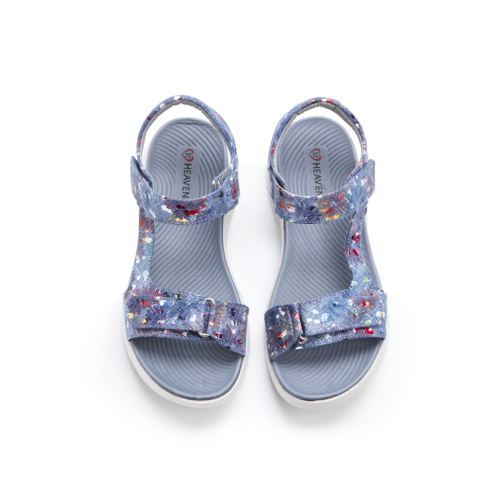 【 Heavenly Feet 】英國舒適品牌｜花卉波點印刷健走涼鞋 OYSTER 丹寧色