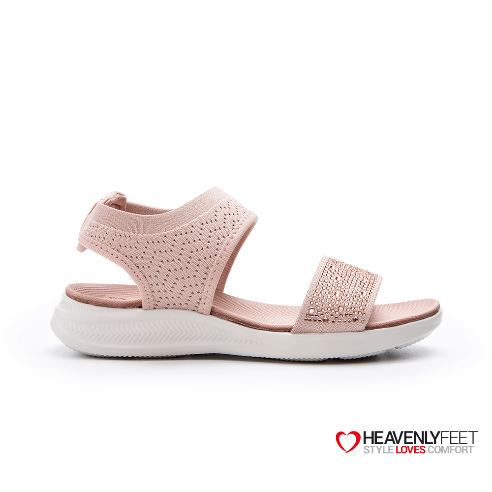 【 Heavenly Feet 】英國舒適品牌｜簡約一字水鑽休閒涼鞋 CLAM 粉紅色