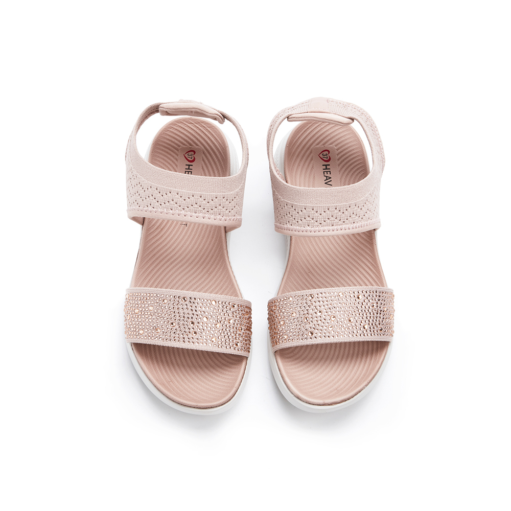 【 Heavenly Feet 】英國舒適品牌｜簡約一字水鑽休閒涼鞋 CLAM 粉紅色
