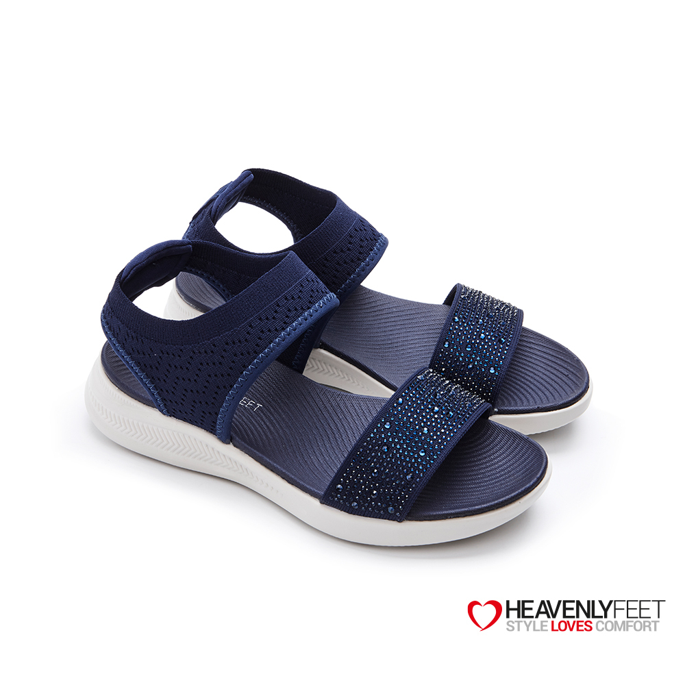 【 Heavenly Feet 】英國舒適品牌｜簡約一字水鑽休閒涼鞋 CLAM 海軍藍