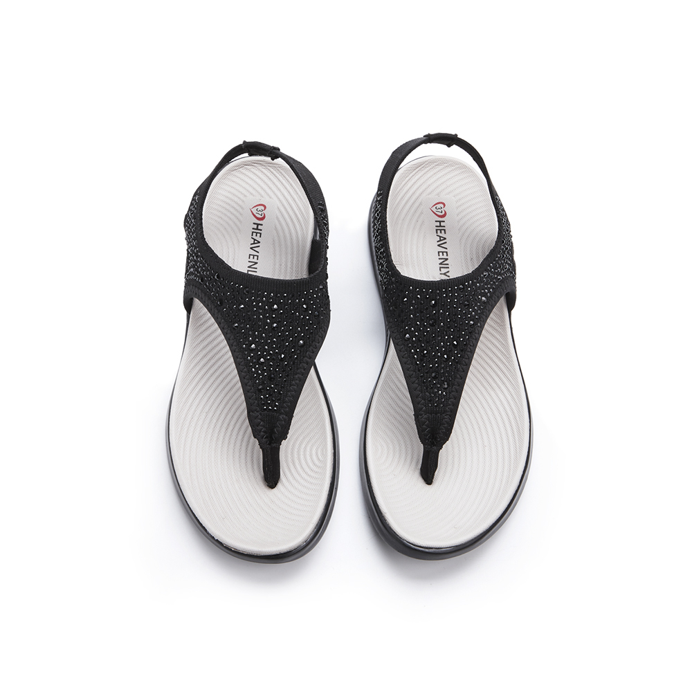 【 Heavenly Feet 】英國舒適品牌｜水鑽造型夾腳休閒涼鞋 COCKTAIL 黑色