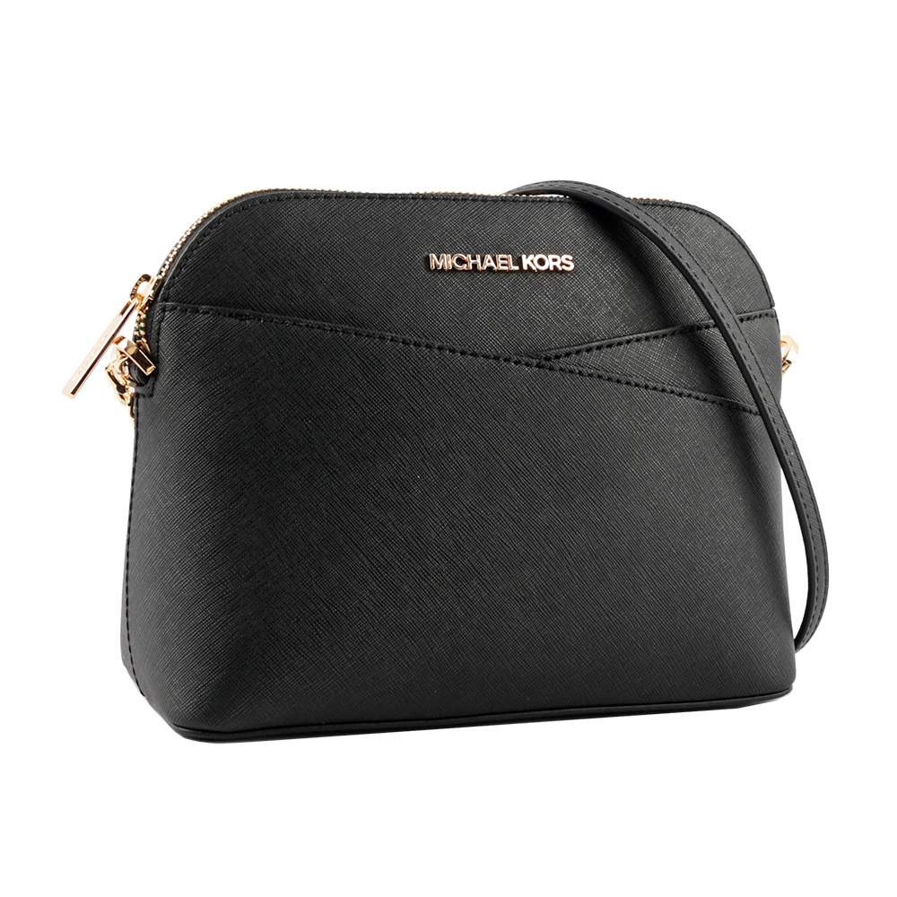 【Michael Kors】金字防刮皮革口袋貝殼包(黑色)