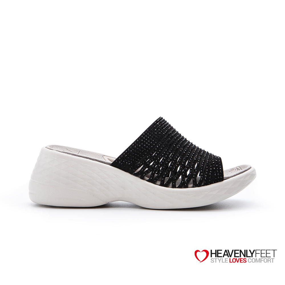 【 Heavenly Feet 】英國舒適品牌｜簡約水鑽休閒拖鞋 GABBY 黑色