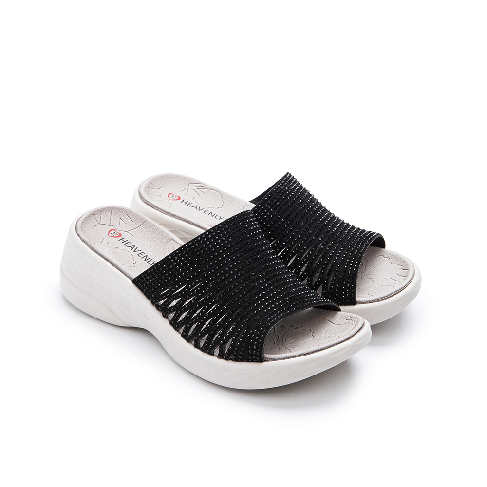 【 Heavenly Feet 】英國舒適品牌｜簡約水鑽休閒拖鞋 GABBY 黑色