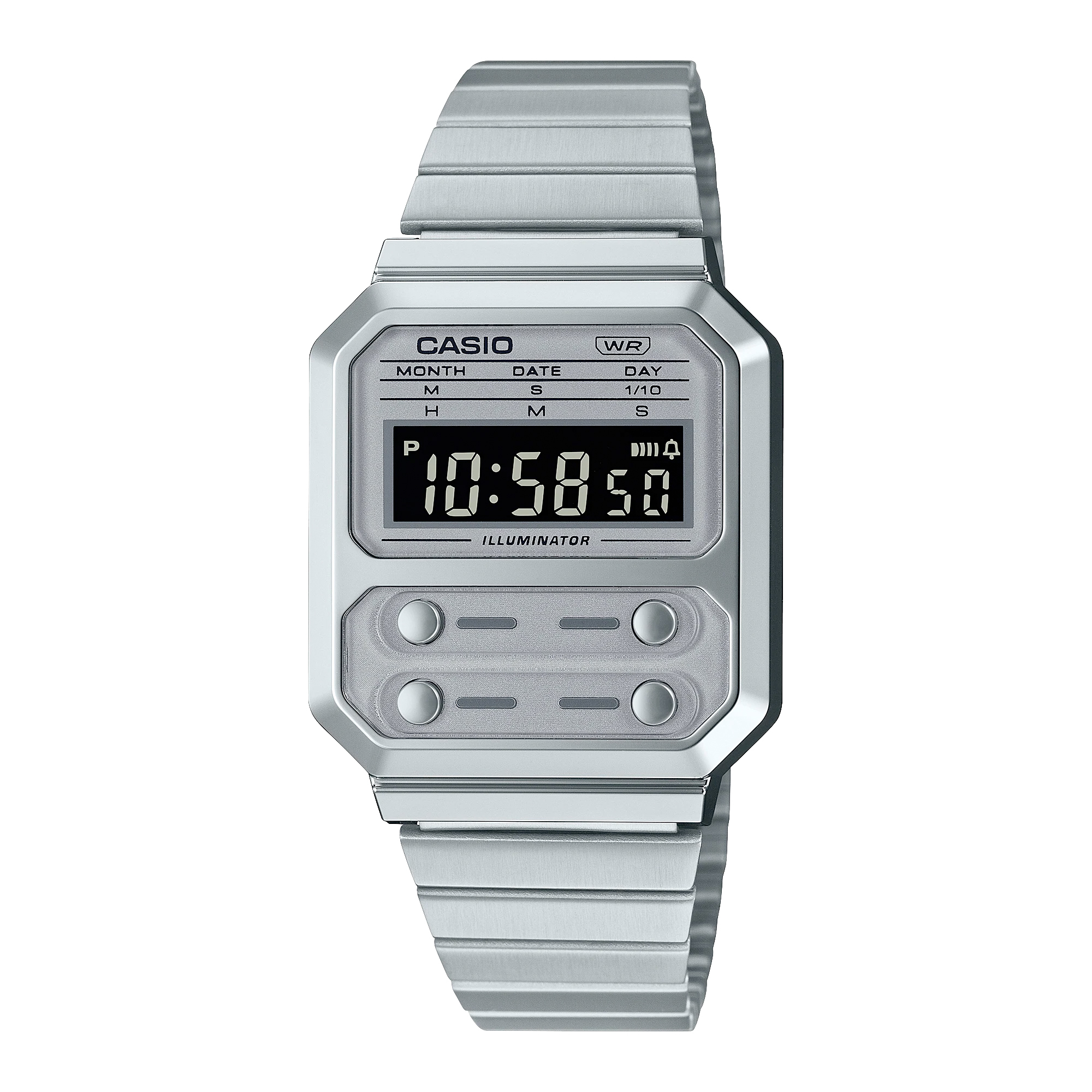 Casio A100WE-7B 銀色 方形復古跳字錶