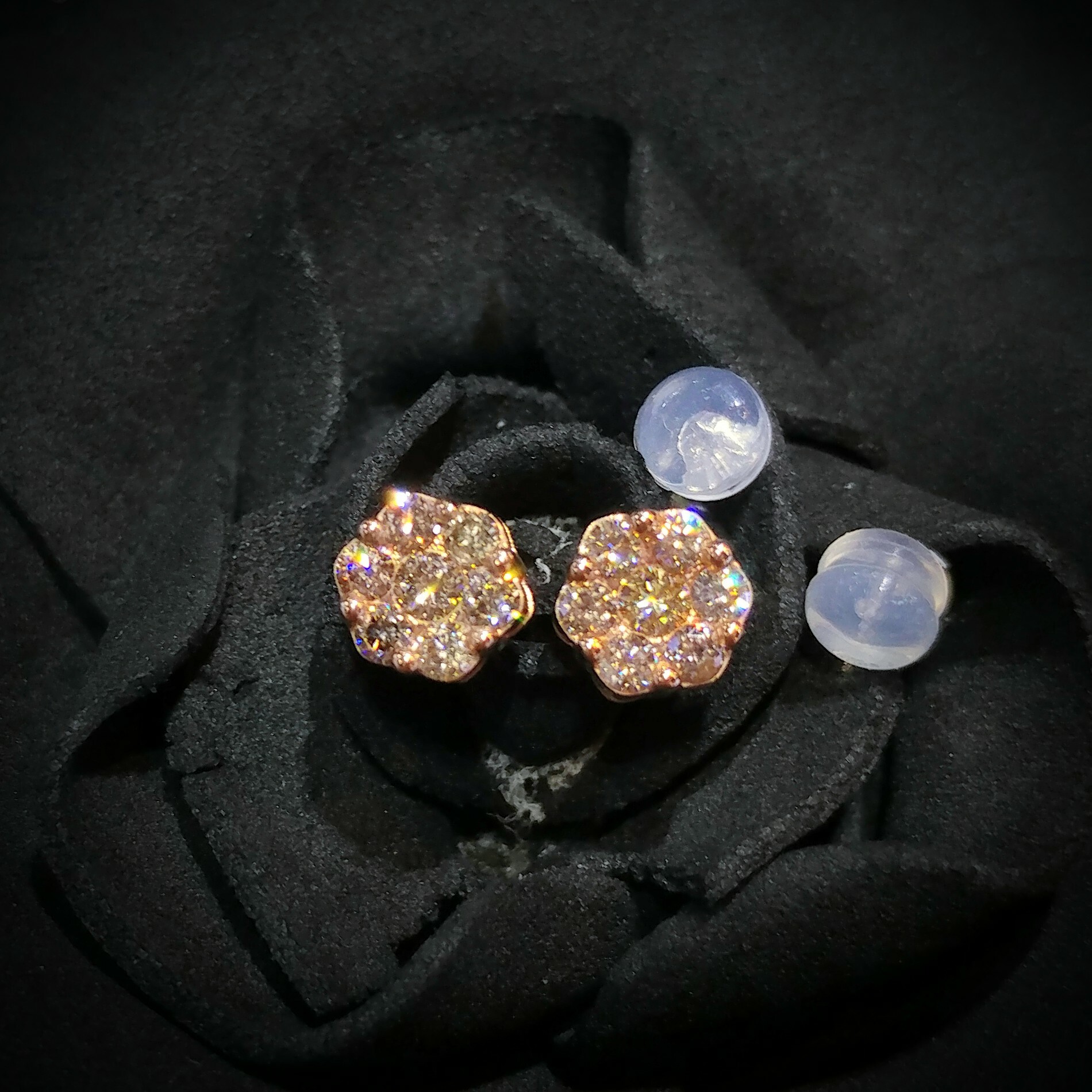 全新18K玫瑰金63份鑽石耳環