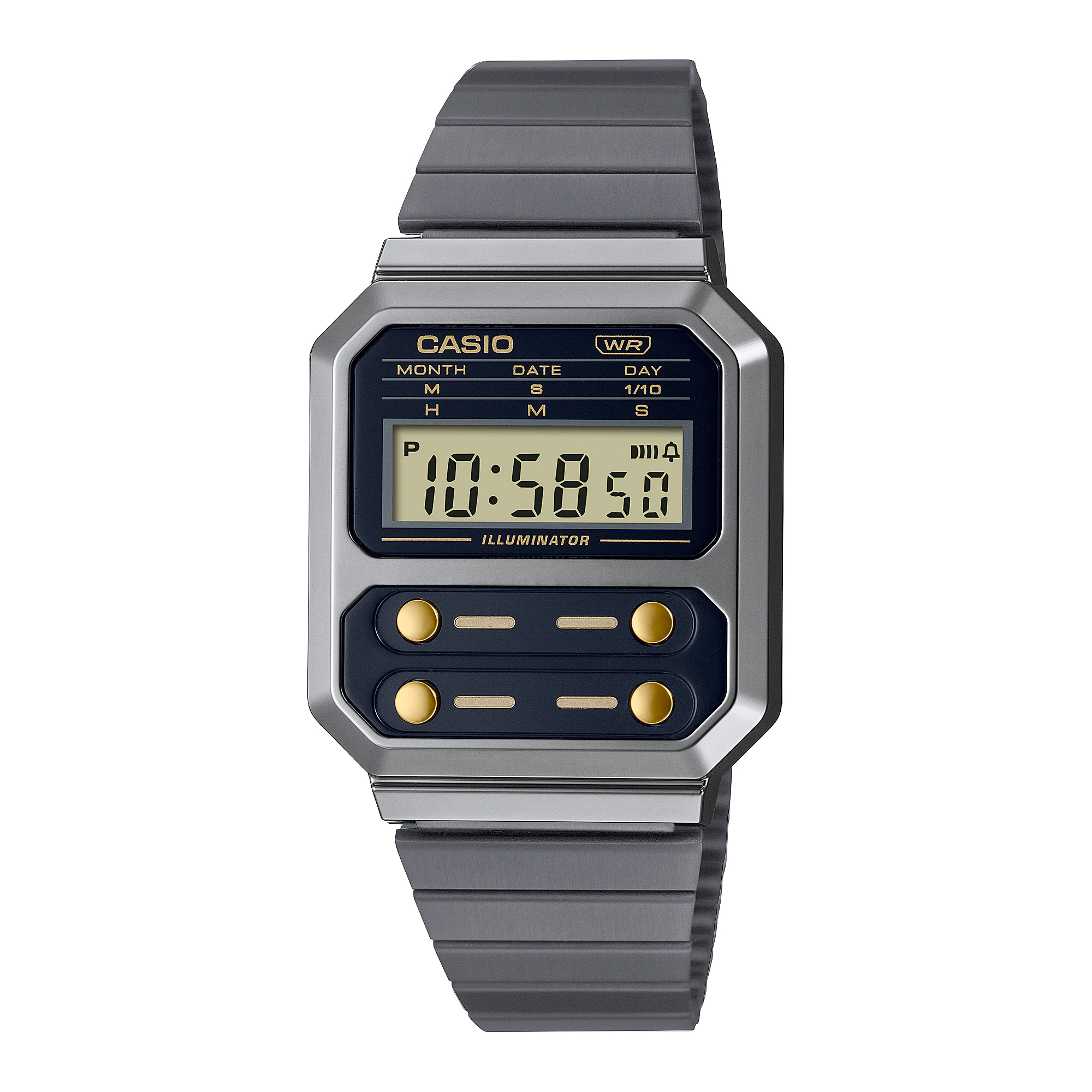 Casio A100WEGG-1A2 灰金色 方形復古跳字錶