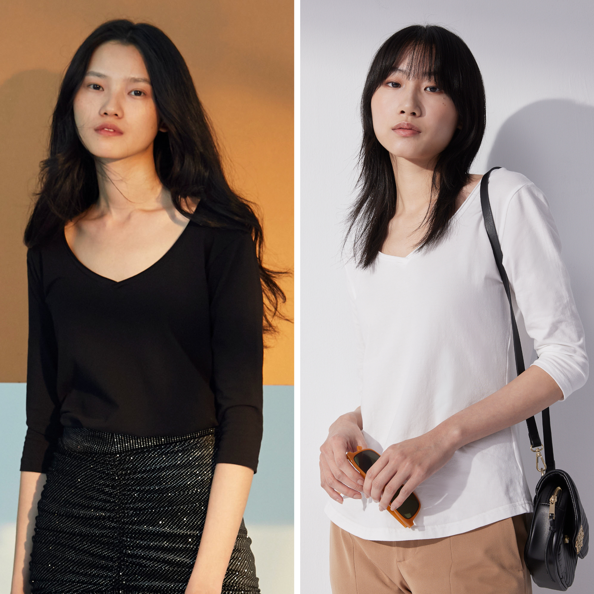 Venus 捲邊V領七分袖