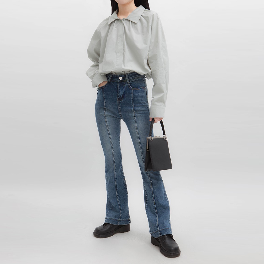 灰綠色摺皺襯衫