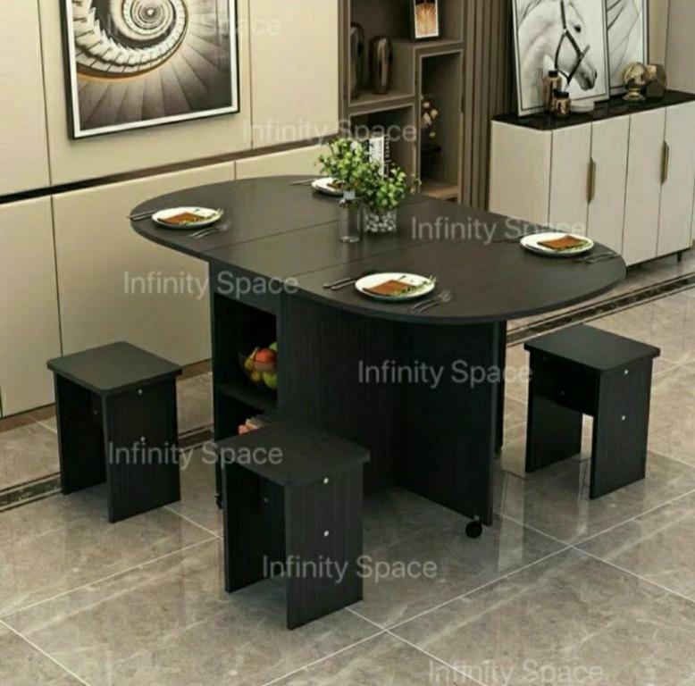 D5551 帶輪大圓邊摺疊枱連4凳