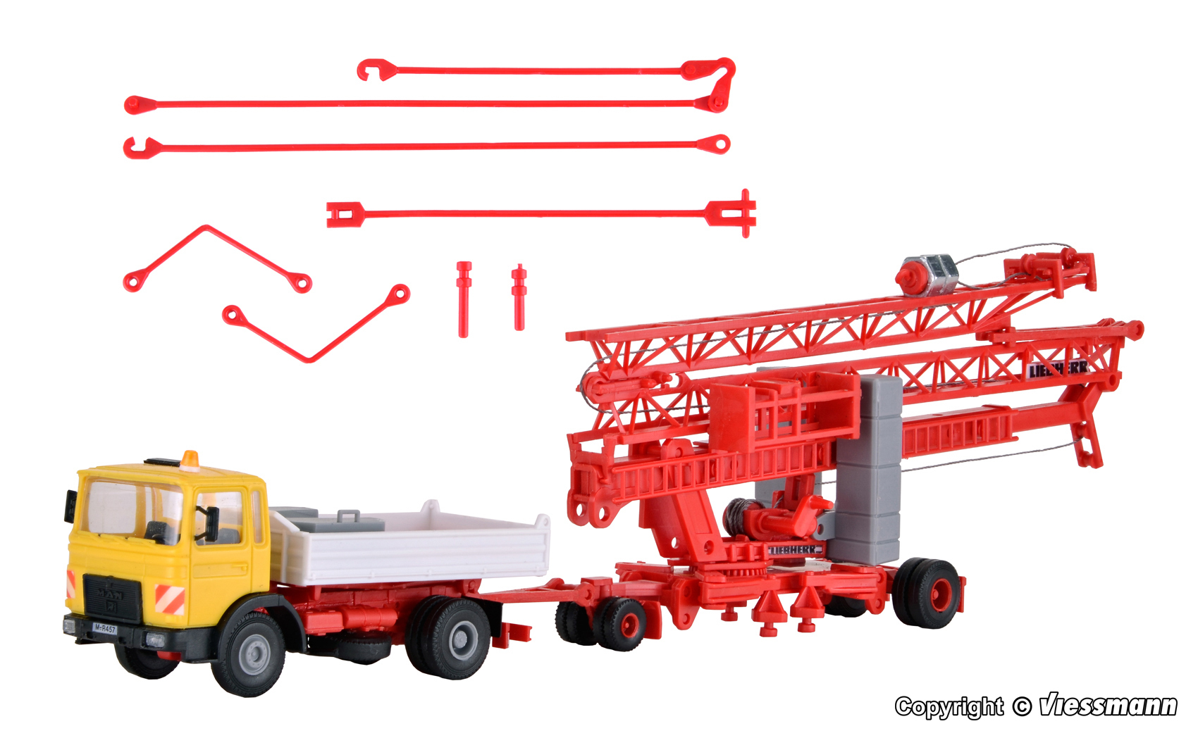 Kibri 13025 HO Scale MAN truck with tipper platform and LIEBHERR SK 20 quick-assembly crane