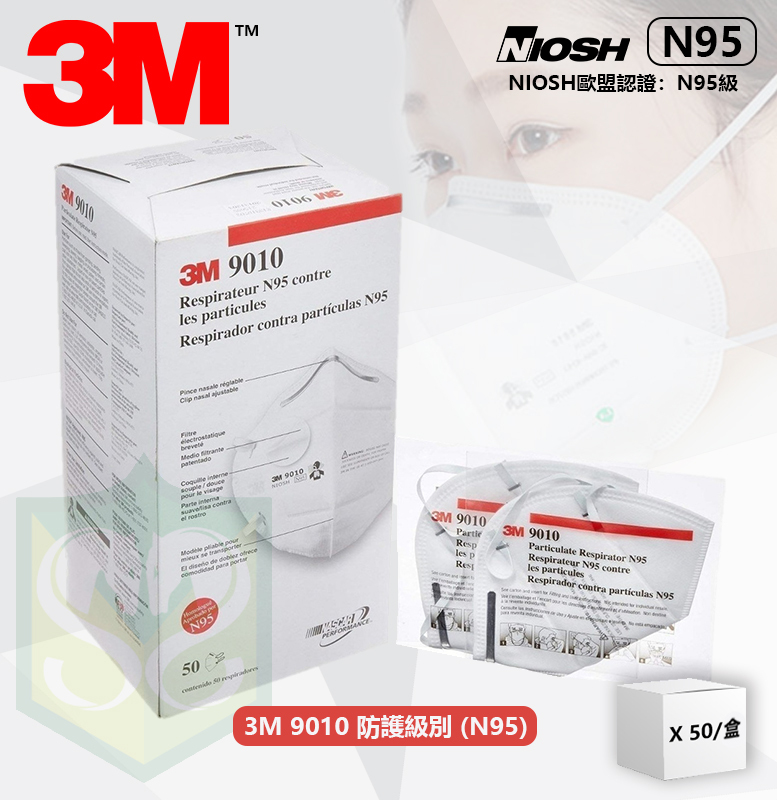 [輕巧舒適N95系列] 3M™ 9010 N95 摺疊式便攜口罩 (五十個裝)