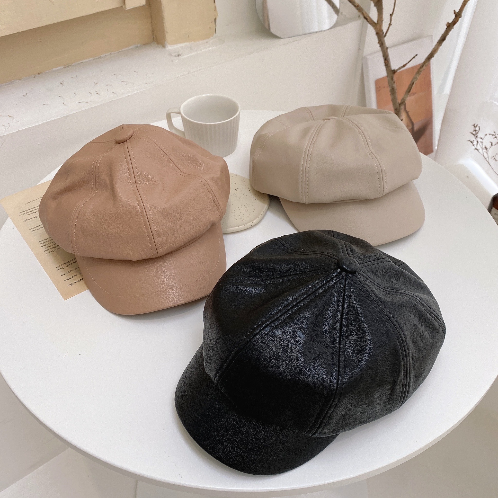 皮革報童帽/三色