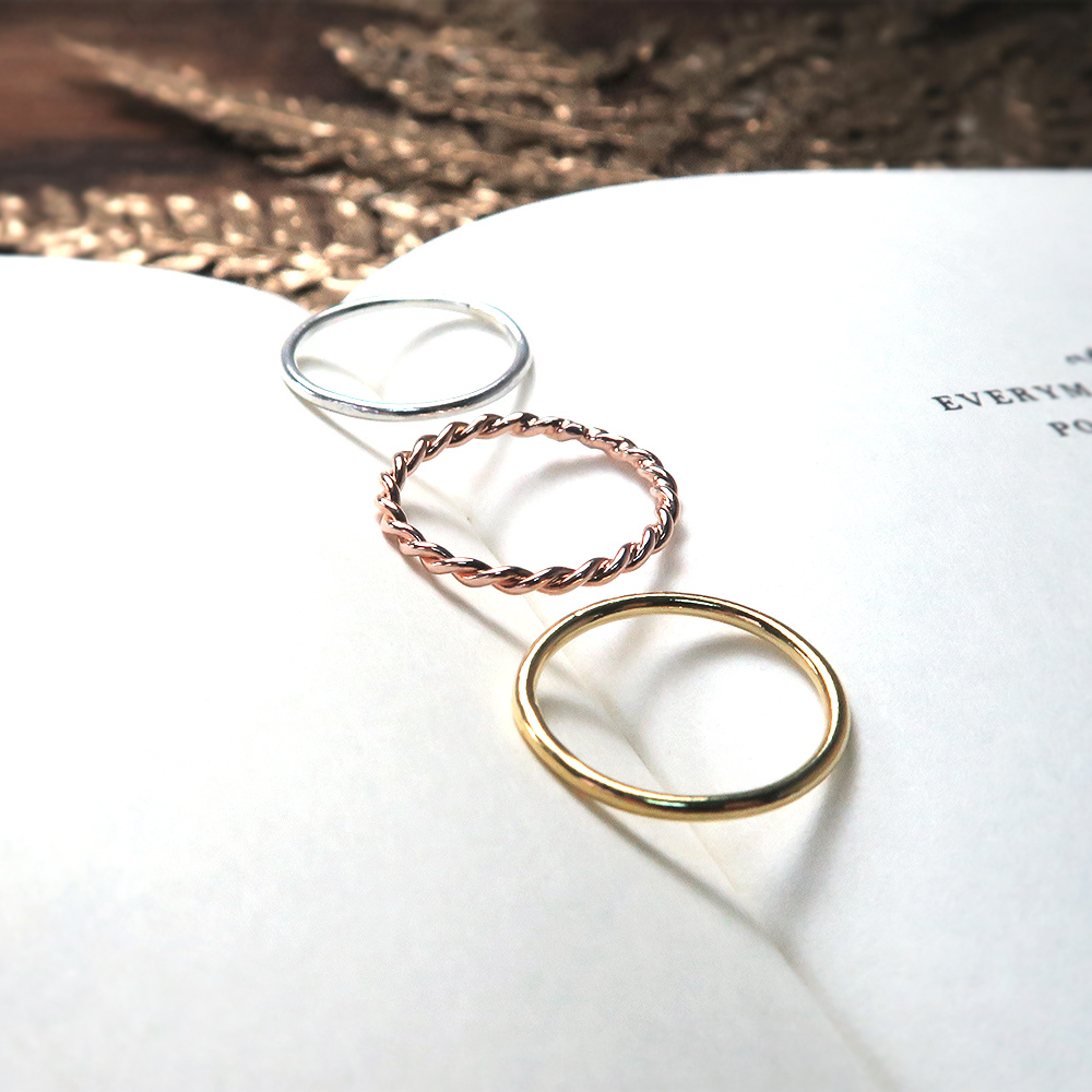 三色銀戒組 圓線戒 麻花戒 手工純銀戒指