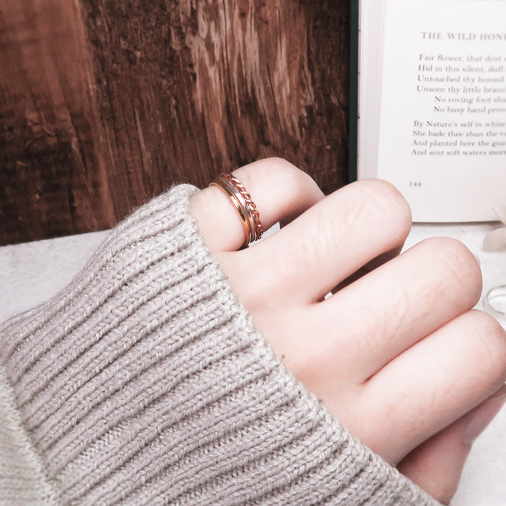 三色銀戒組 圓線戒 麻花戒 手工純銀戒指