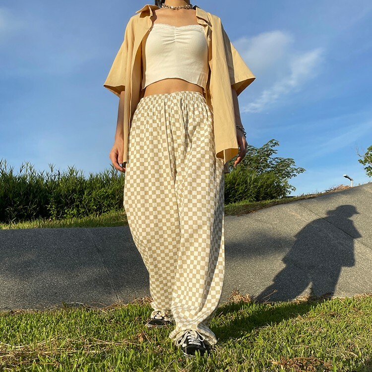 格紋寬鬆長褲(-10%)