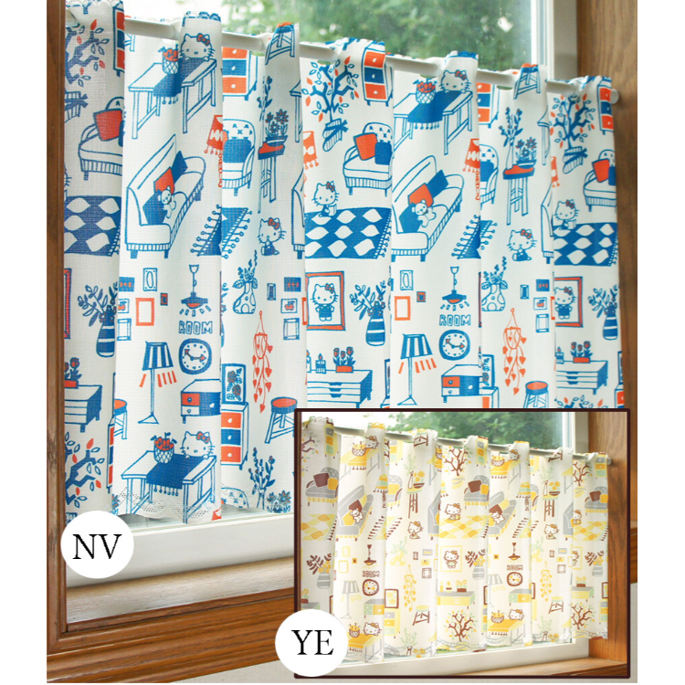 Sanrio Hello Kitty 咖啡廳窗簾 120 x 45 cm Hello Kitty Room 藍色 #CM22C-93544