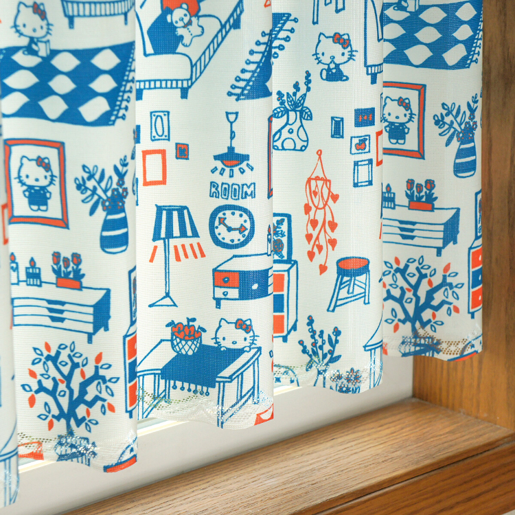 Sanrio Hello Kitty 咖啡廳窗簾 120 x 45 cm Hello Kitty Room 藍色 #CM22C-93544