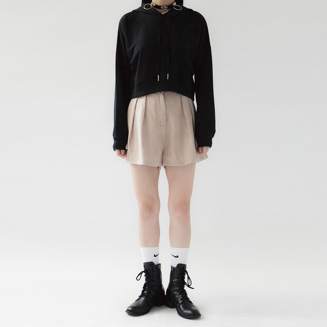 麻料打褶短褲(-30%)