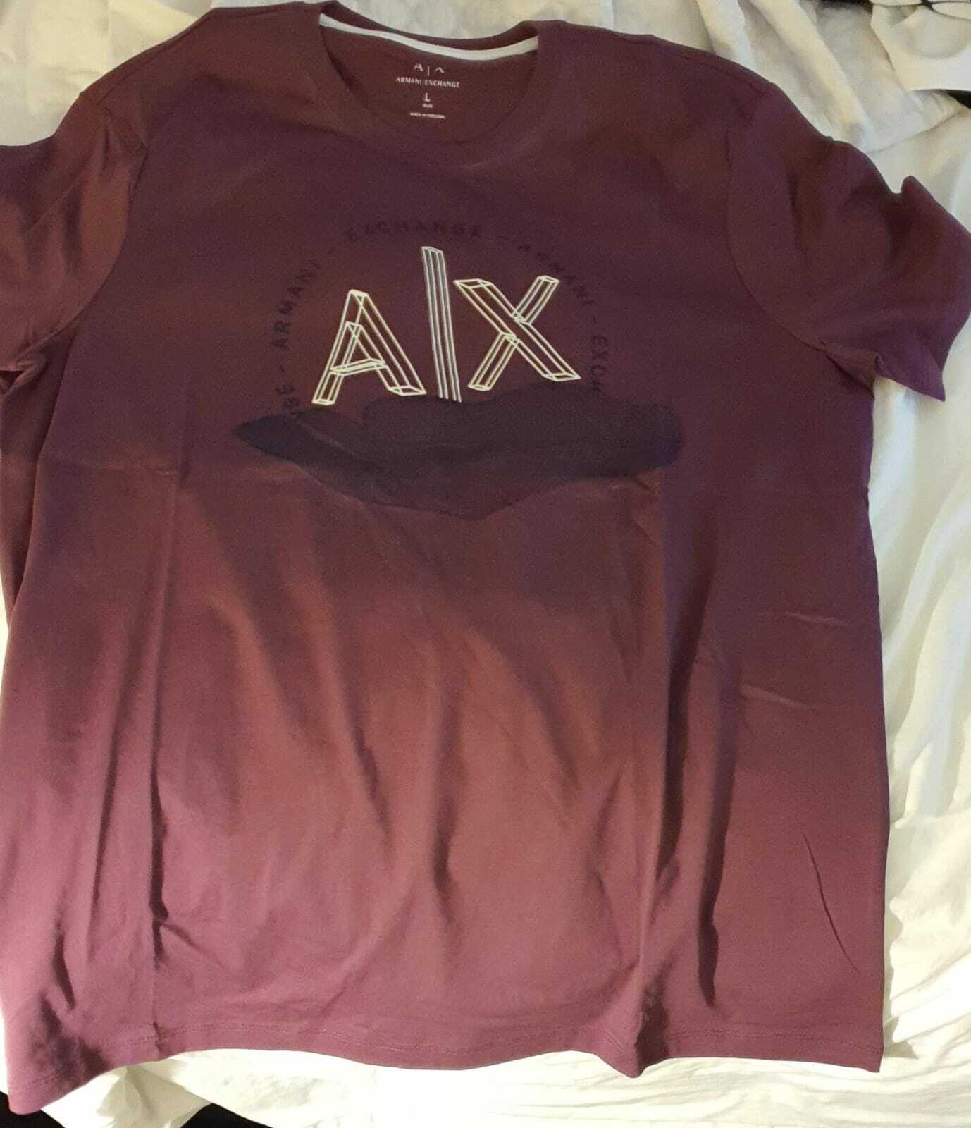 [U] ARMANI EXCHANGE TEE SHIRT WITH WHITE LOGO,BURGUNDY, 6HZTAN ZJN7Z-BURGUNDY (UAX20)