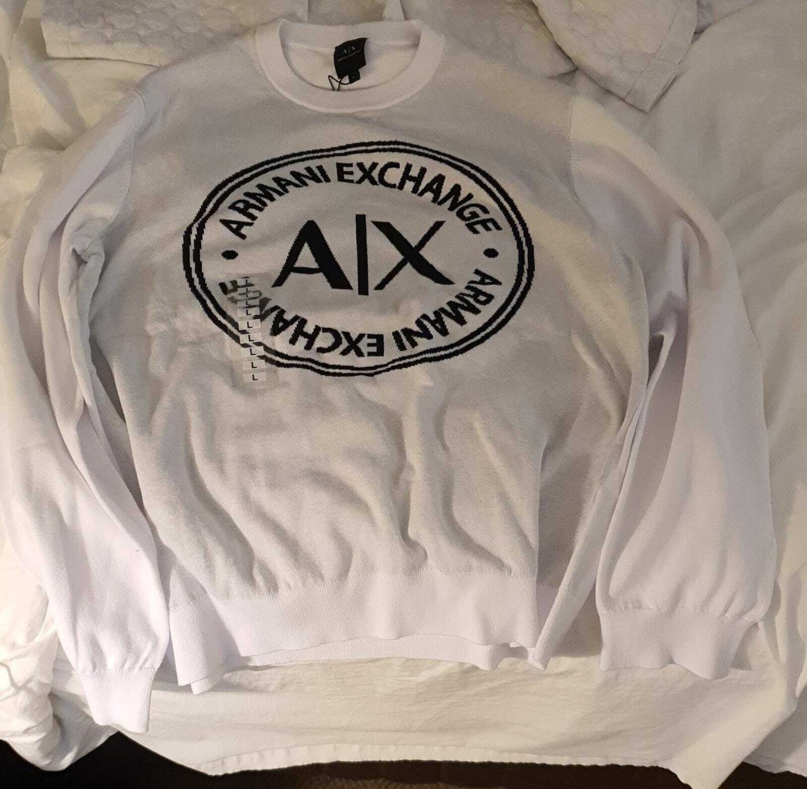 [U] ARMANI EXCHANGE PULLOVER WITH BLACK WORDING,WHITE, 7VZM1F ZMU6Z-WHITE (UAX21)